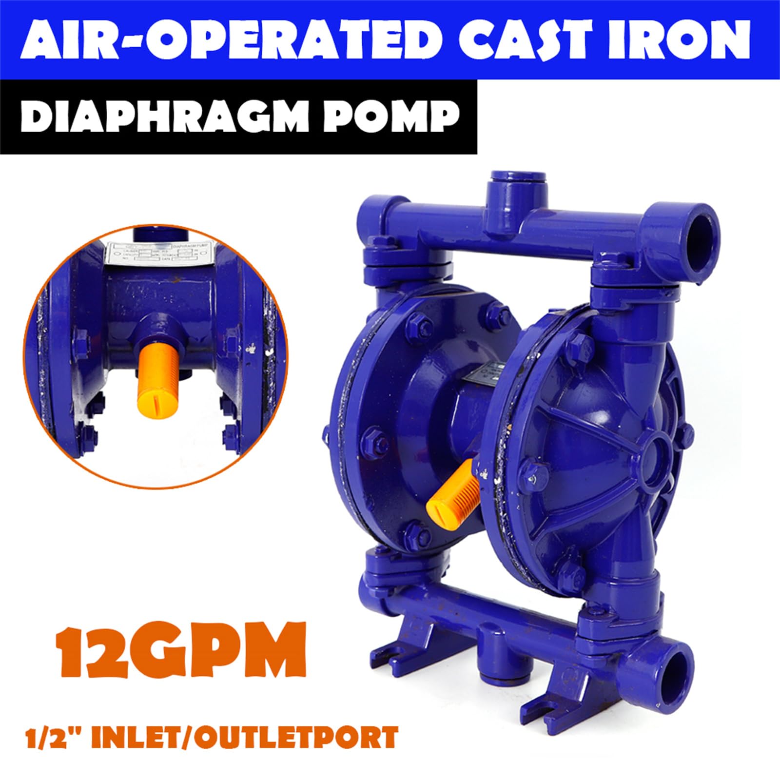 OCASAMI Air-Operated Double Diaphragm Pump 12GPM 115PSI, Diaphragm Air Pump Heavy Duty Transfer Pump Air-Operated Oil Pump 1/2