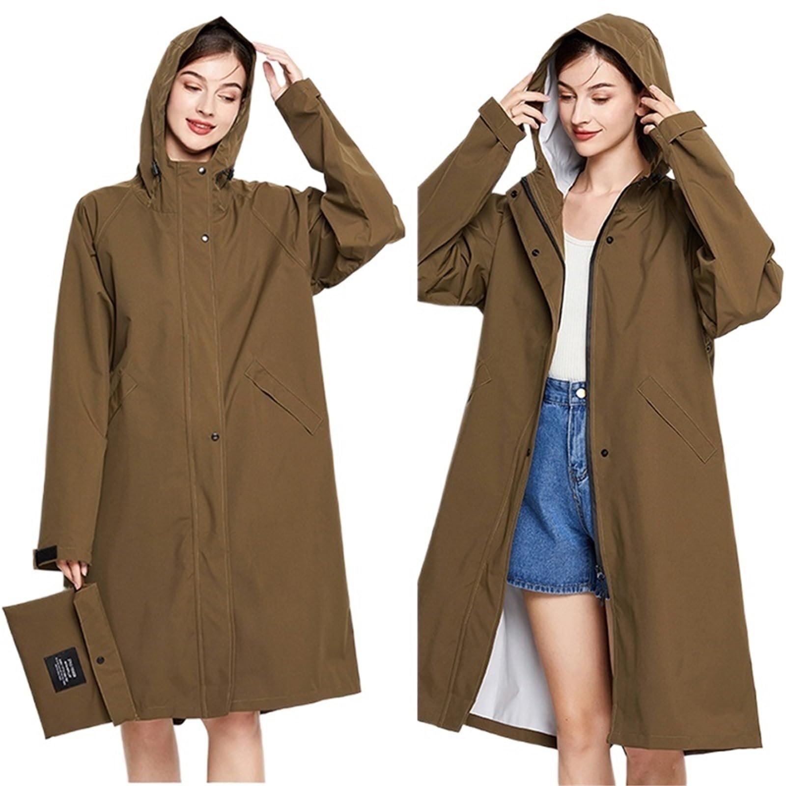 Poncho Lluvia Chaqueta impermeable ligera for mujer, larga, con bolsillo y cremallera para Viajar