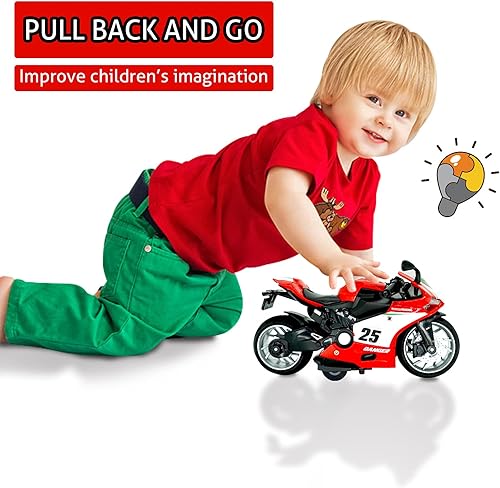 Miniatura 6 de Motocicleta de juguete, juguete de motocicleta con sonidos y luces, juguete de modelo de motocicleta a escala 112 para niños, vehículo de tracción