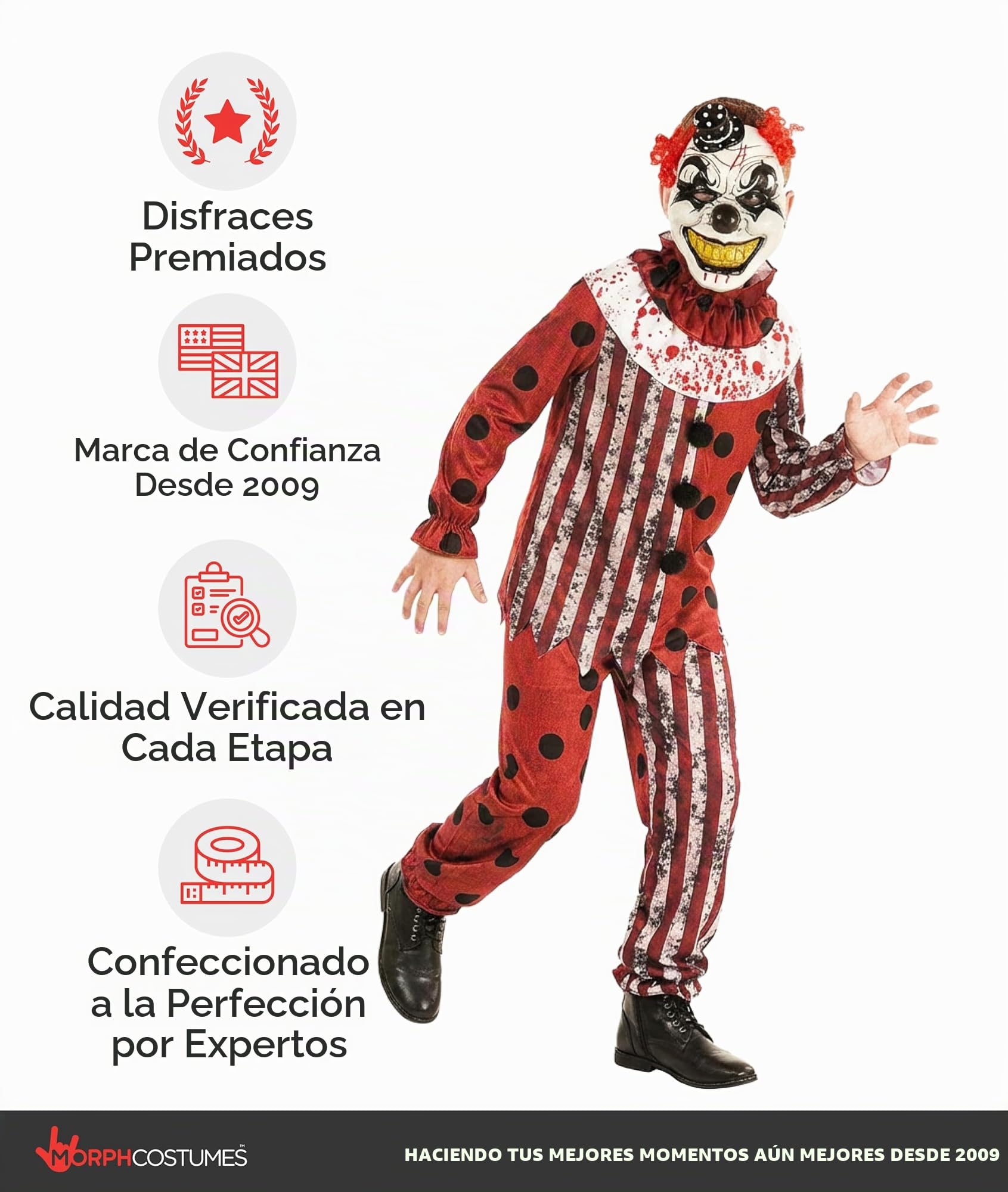 Morph Disfraz Payaso Siniestro Niño, Disfraz Halloween Niño