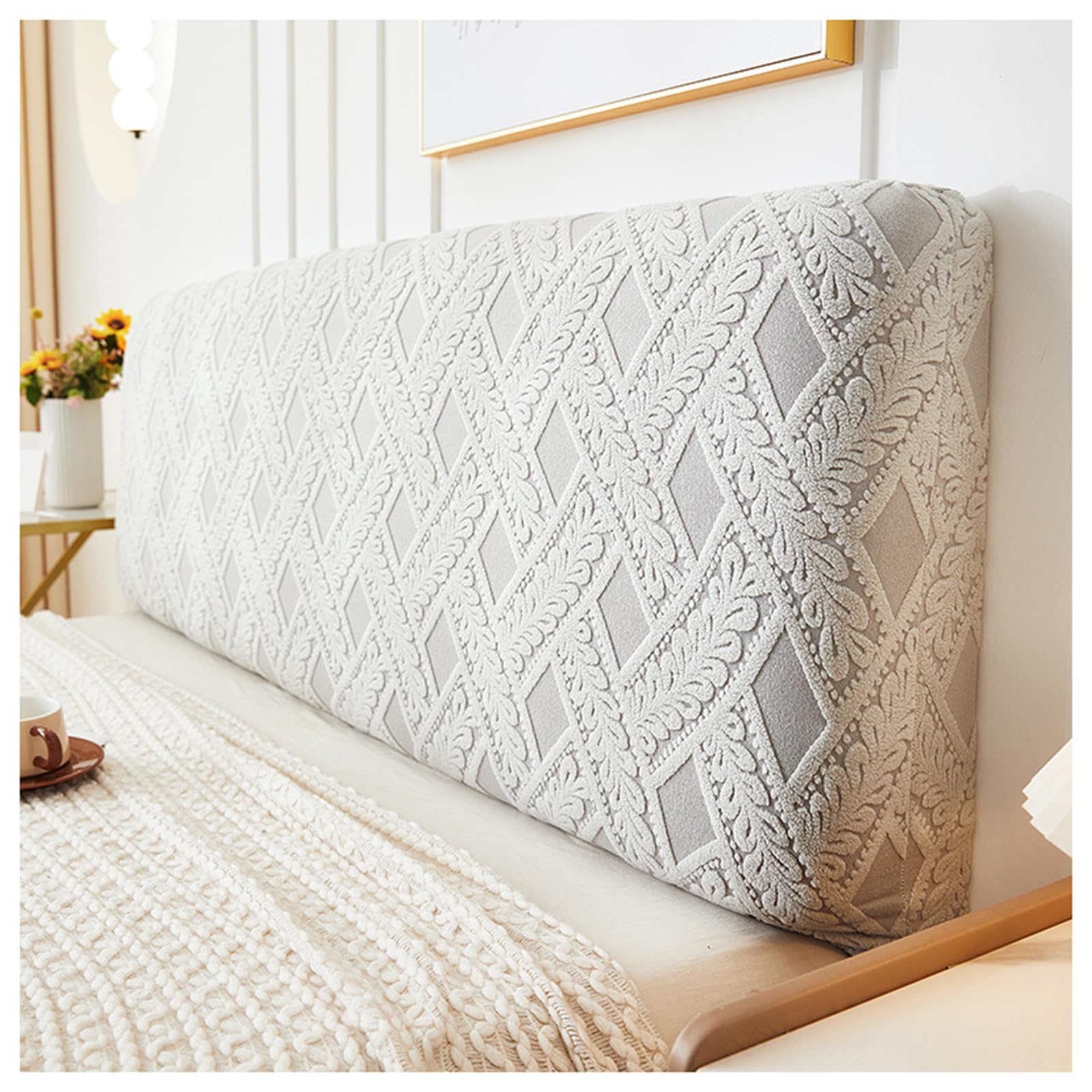 GOFOHIMI Bed Headboard Slipcover Sets,Headboard Covers for Double Bed/Small Double,Dustproof All-inclusive Elastic Headboard Protection Cover,Polyester Jacquard Headboard Cover,Light Gray,180cm