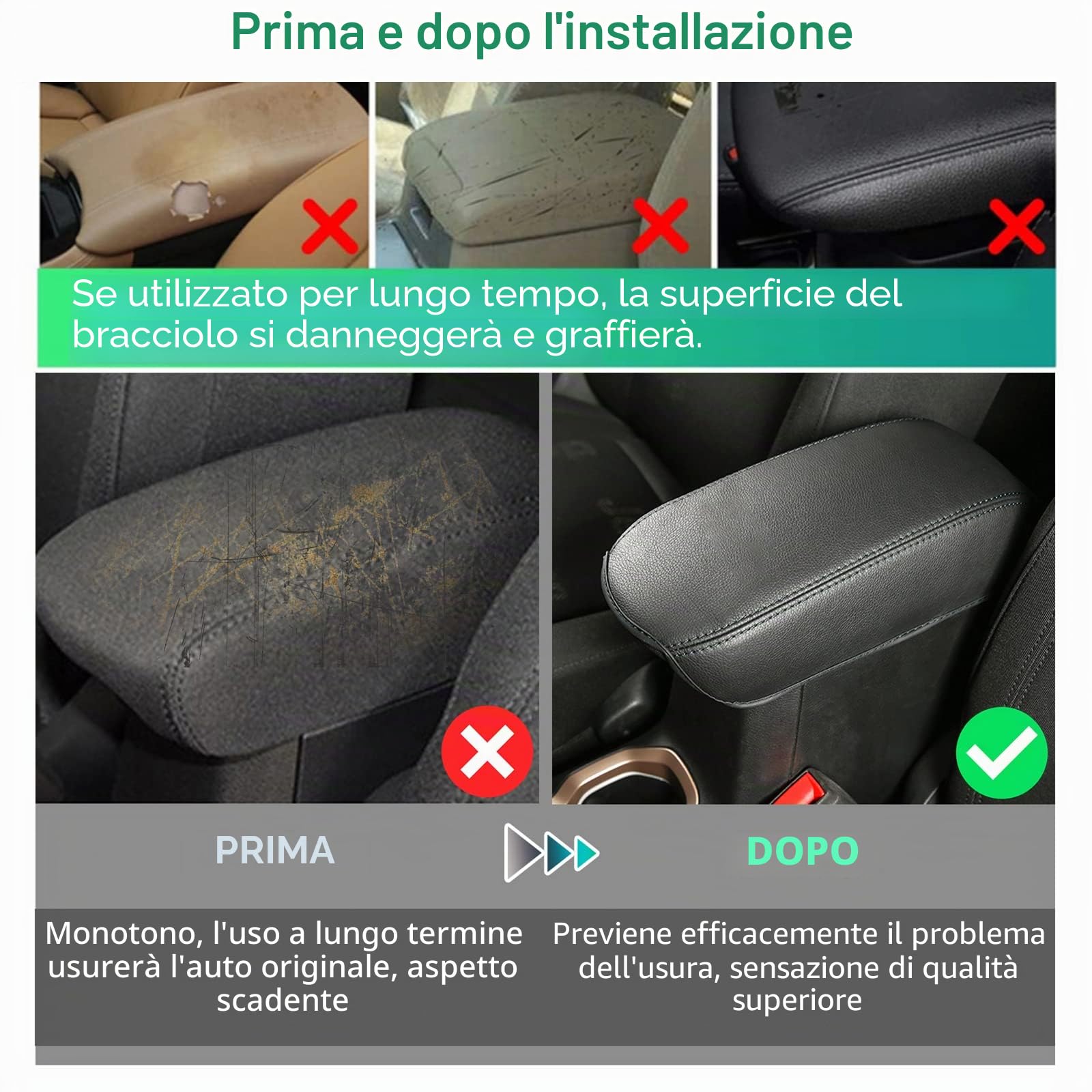 GAFAT J-eep Renegade 2015-2024 2025 Copertura per Bracciolo Console Centrale, Renegade 2023 Protezione Braccioli, Rivestimento in Pelle, Compatibile con Jeep Renegade Accessori (Nero)