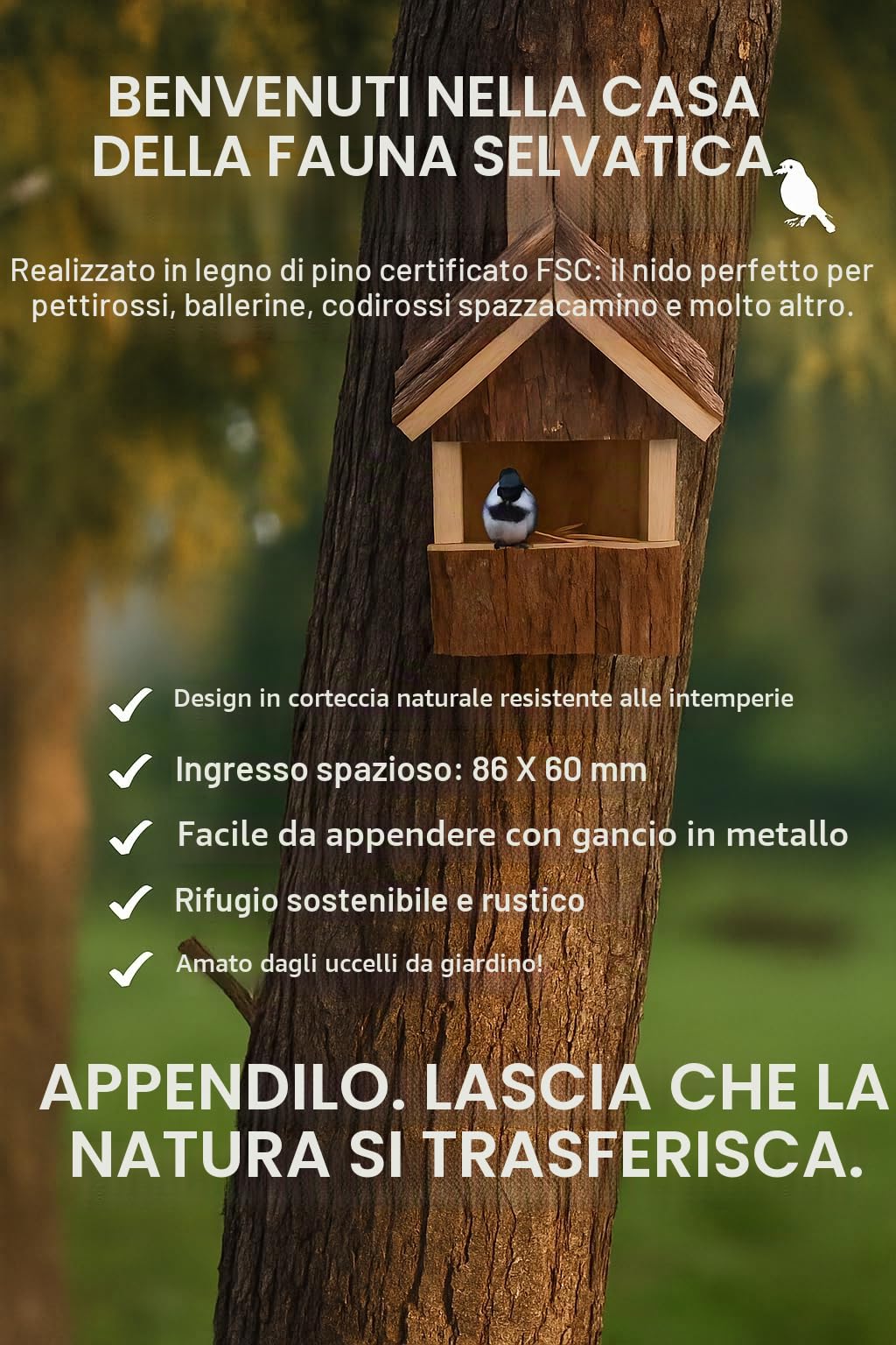 Flamingo Cassetta nido per uccelli in legno Cortesa Inclino - 14x13x20cm - resistente alle intemperie - legno di pino certificato FSC