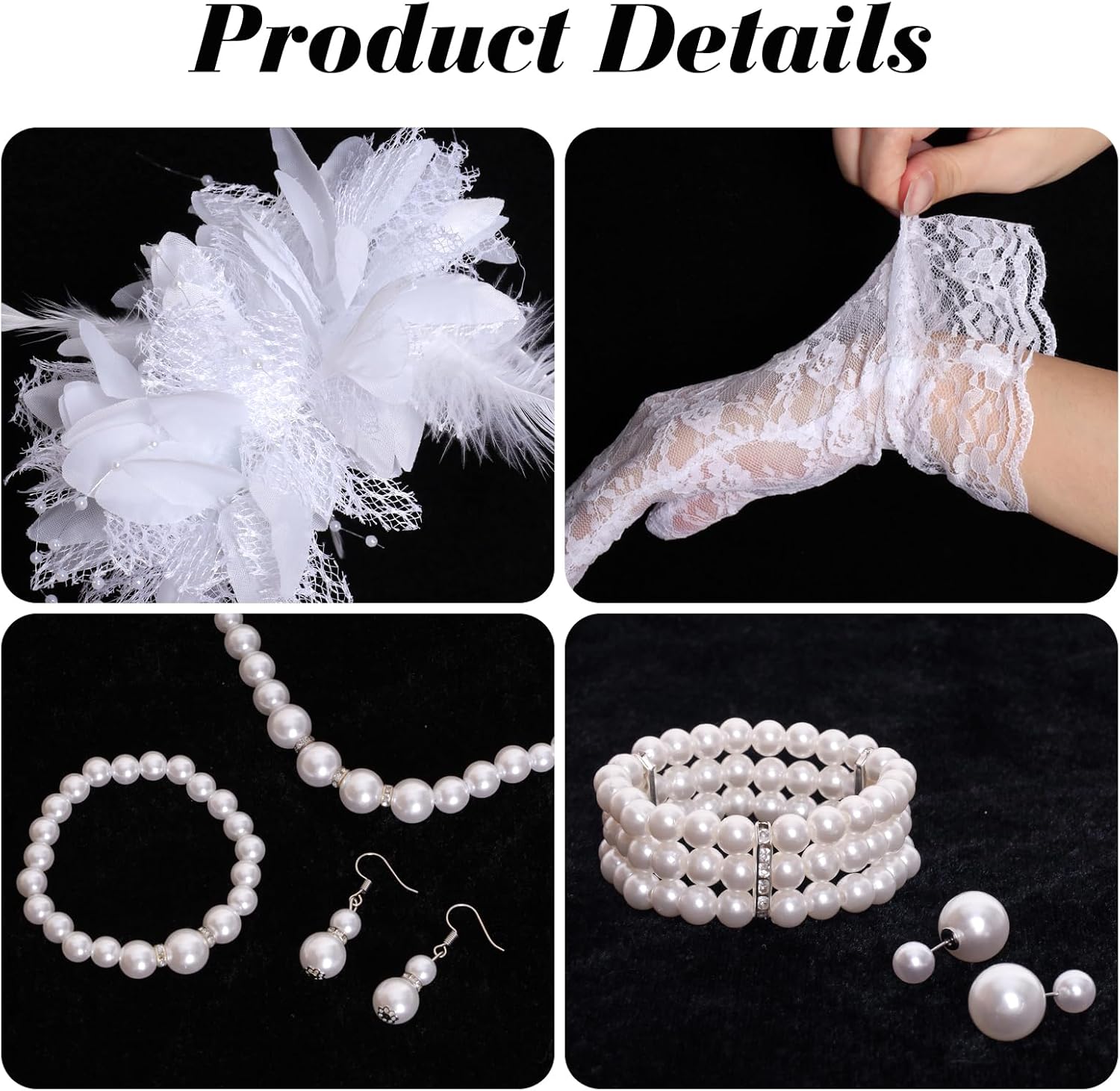 Heliltd Vintage Tea Party Fascinator for Women, Pearl Necklace Bracelet Bangle Earrings Gloves Fascinator Headband for Church - Image 7