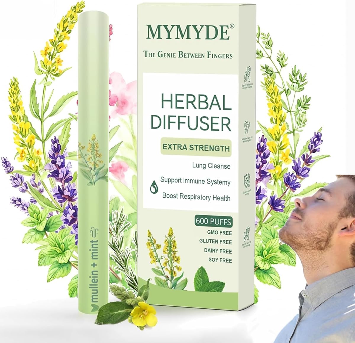 MYMYDE Herbal Mullein Diffuser Pen -Thyme &amp; Mint Extract-Designed for Lung Detoxification and Oral Freshness-Soothing Relaxation Sticks - Quit Smoking -Your Choice for Health and Aromatherapy