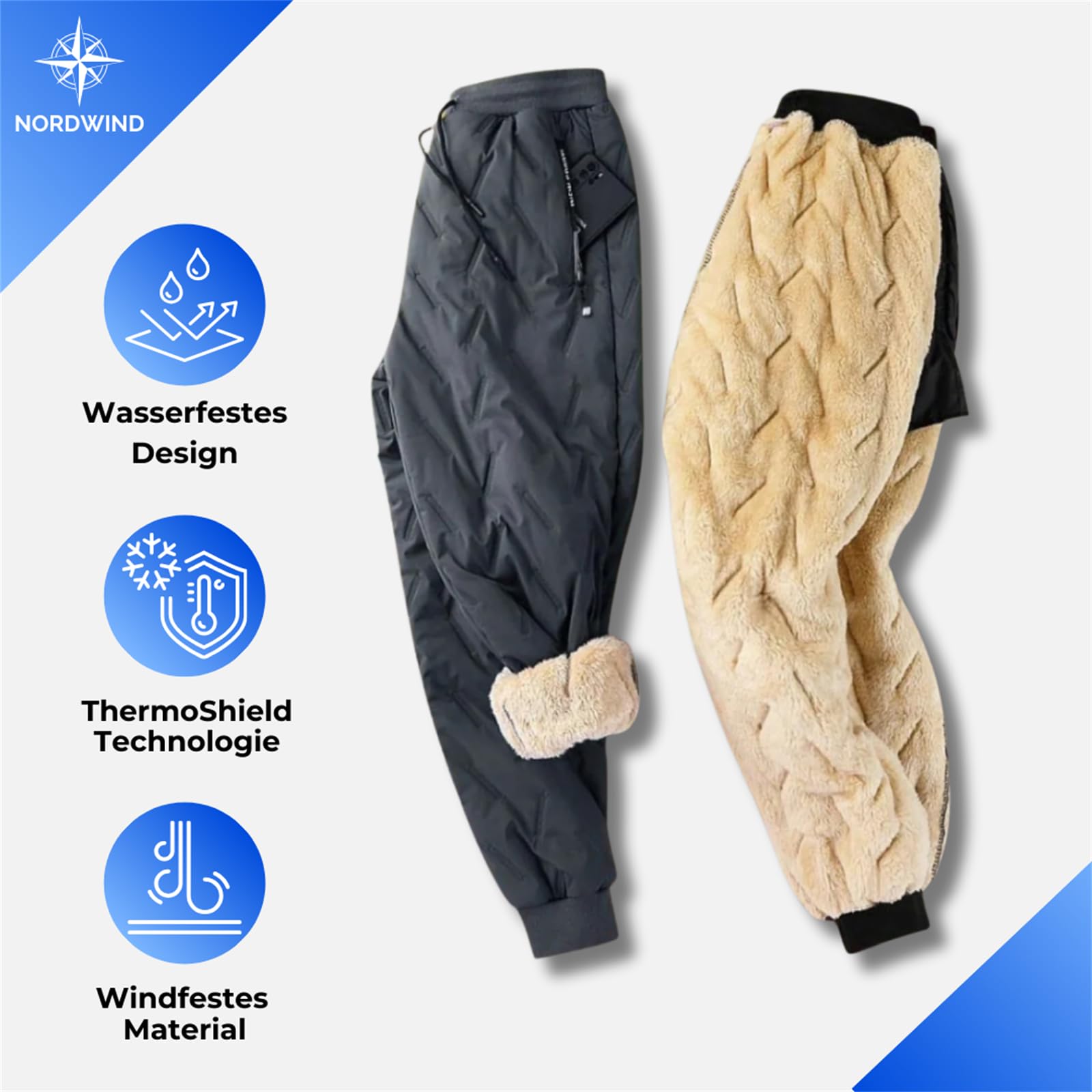 MEIION Thermohose Warme und trockene Beine – bei jedem Wetter Warme Herren Outdoorhose wasserdichte, Winddichte Fleece gefütterte Winterhose für Skifahren und Wandern