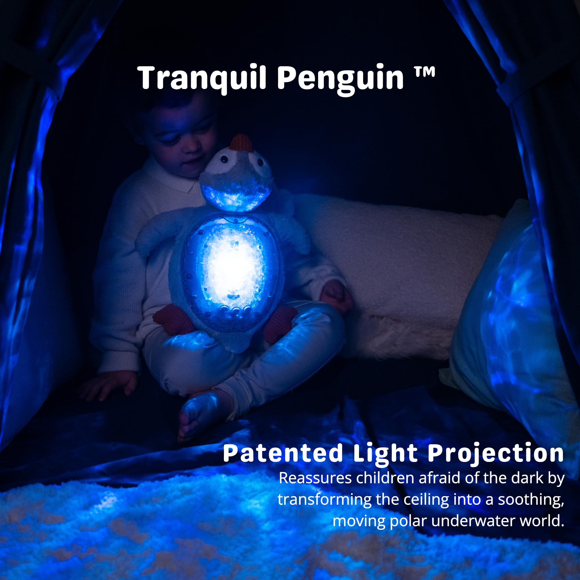 Cloud b Tranquil Penguin - Eco Baby Night Light & Sound Machine, Ocean Wave Projector, Cry Sensor, White Noise, USB-C Rechargeable, 100% Recycled Fabric