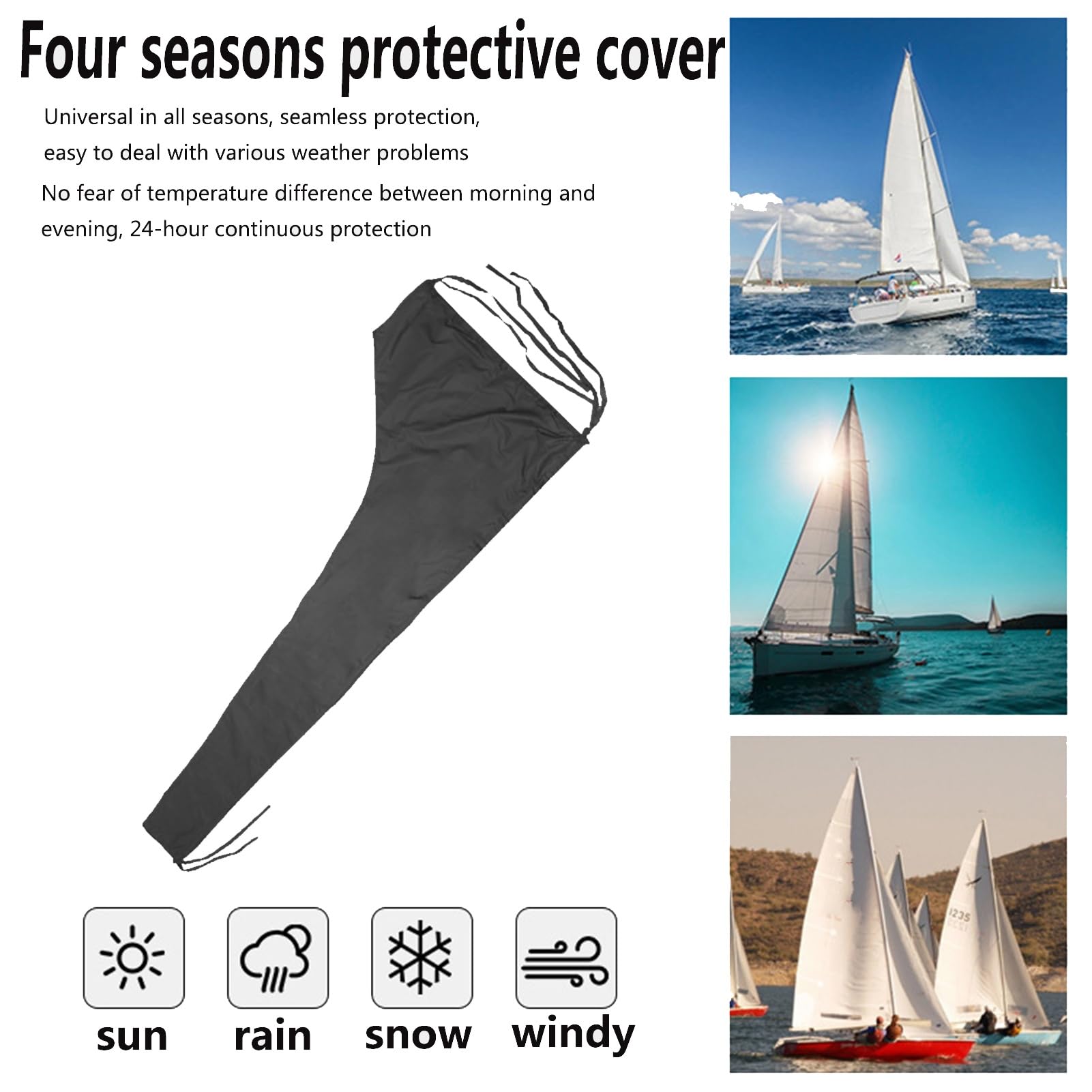 Copertura boma randa 420D, copertura impermeabile barca a vela, copertura protettiva pioggia e neve, per barca a vela da 8''-13'' (nero)(8-9ft)