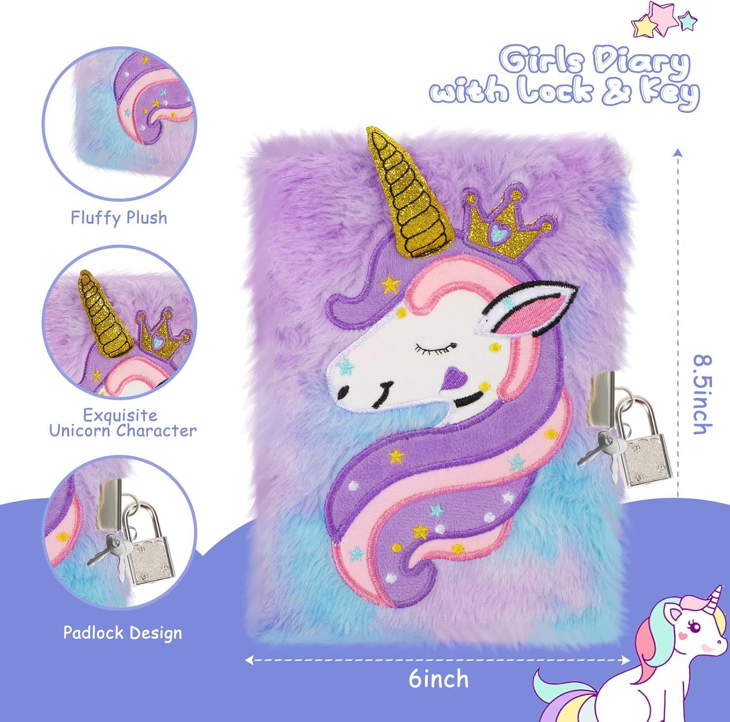 Amazon.com: homicozy Unicorn Diary with Lock and Keys, Fuzzy