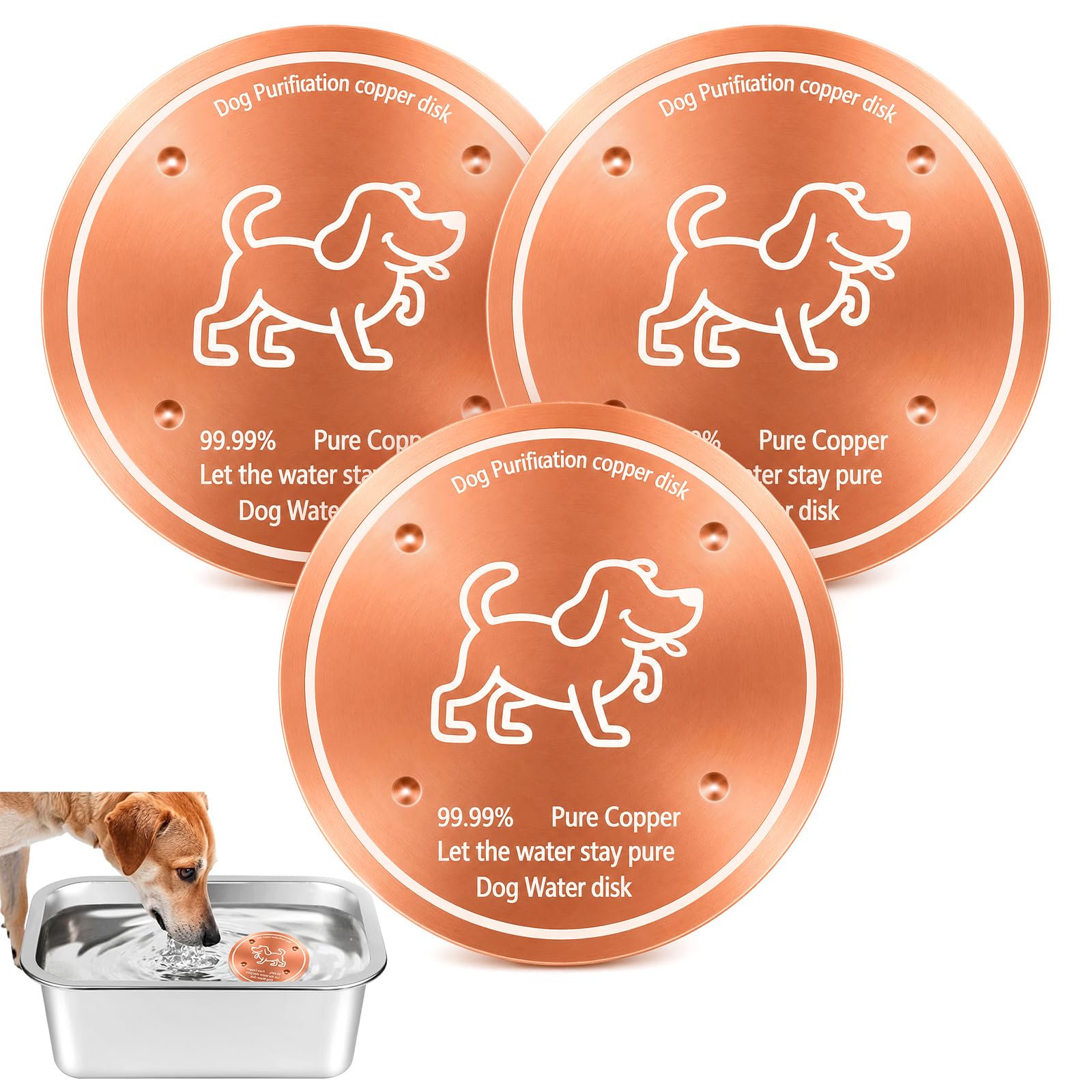 3 Pack Copper Disk for Dog Water Bowl Dispenser, 0.6mm Thick