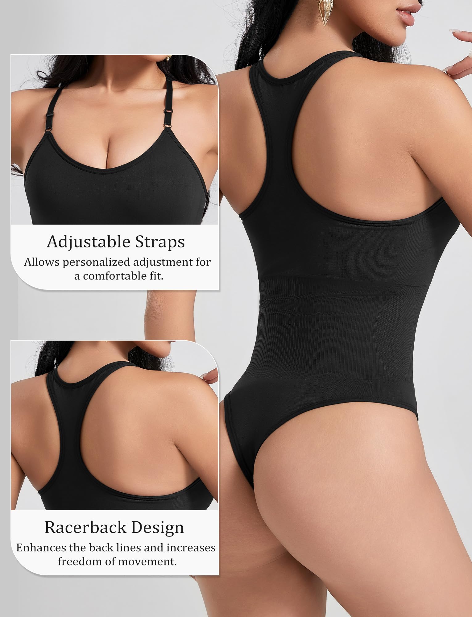 AIEOE Body moldeador para mujer, con control de abdomen, pantalones cortos moldeadores sin costuras, camiseta sin mangas, tanga, una pieza