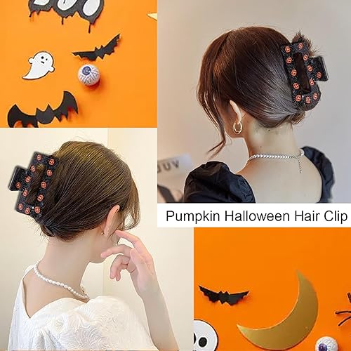 Miniatura 3 de Pinzas para el cabello de Halloween, diseño de calabaza con purpurina de Beleki para mujer, pinzas de mandíbula novedosas, pasadores para el