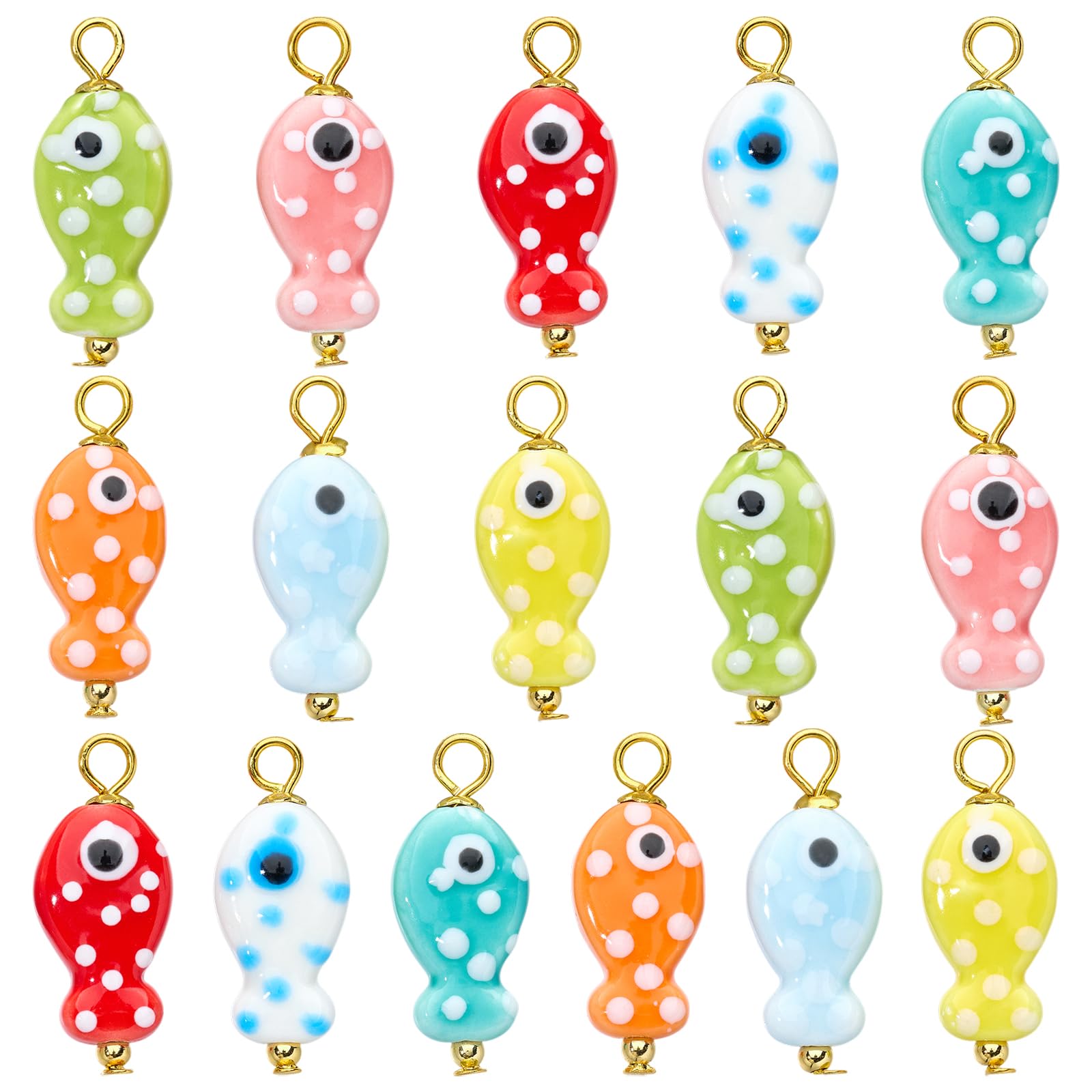 COGCHARGER 16Pcs Fish Ceramic Charms for Jewellery Making Ocean Porcelain 3D Small Animal Cute Charms Mixed Color Lucky Pendants for Bracelet Earring Necklace DIY Crafts