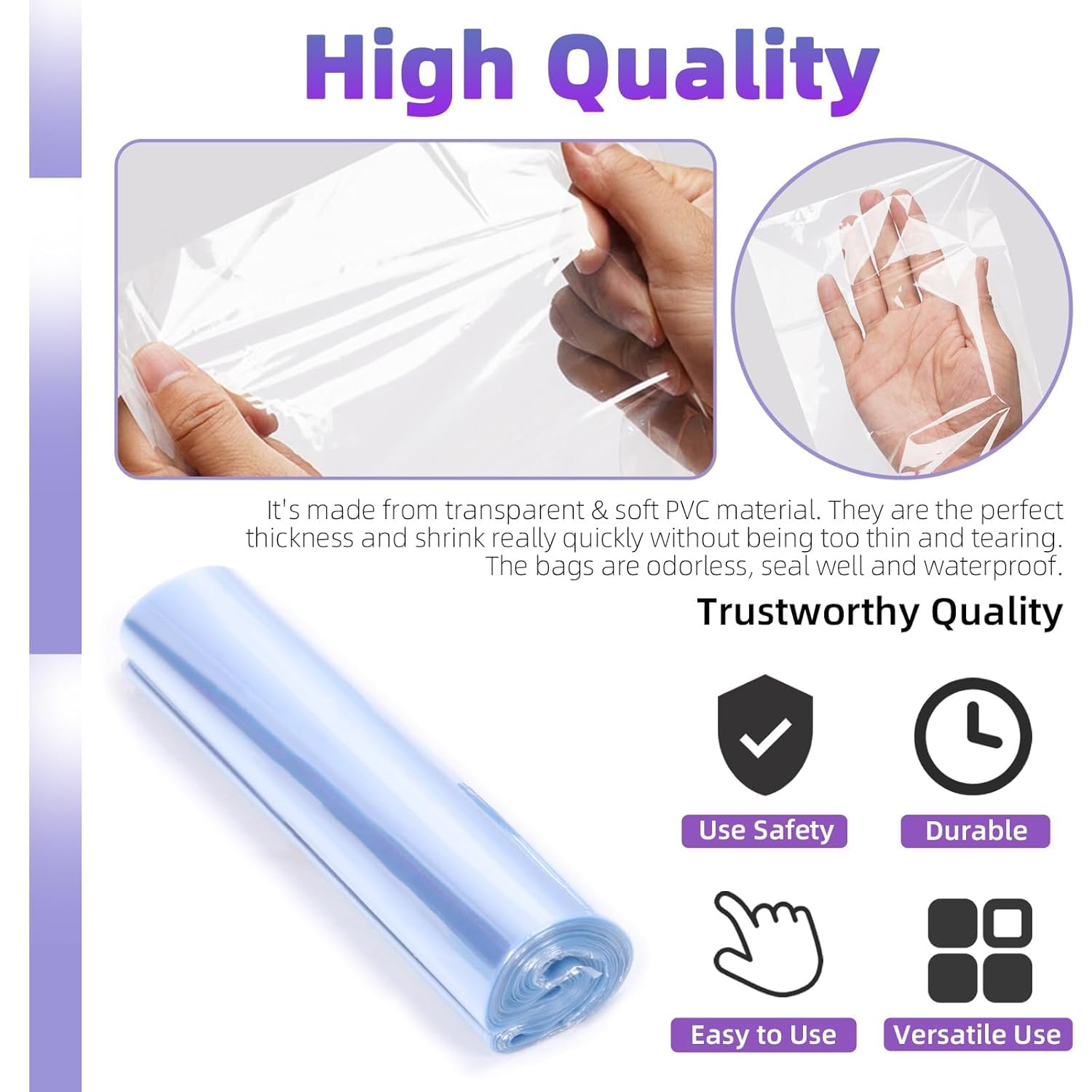 Sweet Lot de 190 sacs thermorétractables en PVC transparent - 5 tailles - 7,87pouces - 9,84pouces - Kit de bandes thermorétractables perforées pour bain
