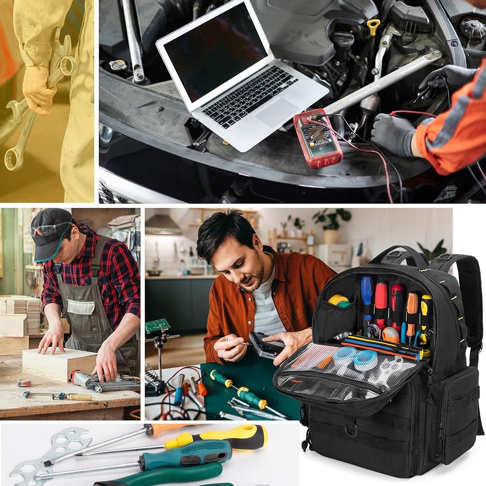 Mochila para Herramientas para Hombre con 3 Bolsillos, Organizador de Herramientas con Soporte Acolchado para Hombros y Cintura.
