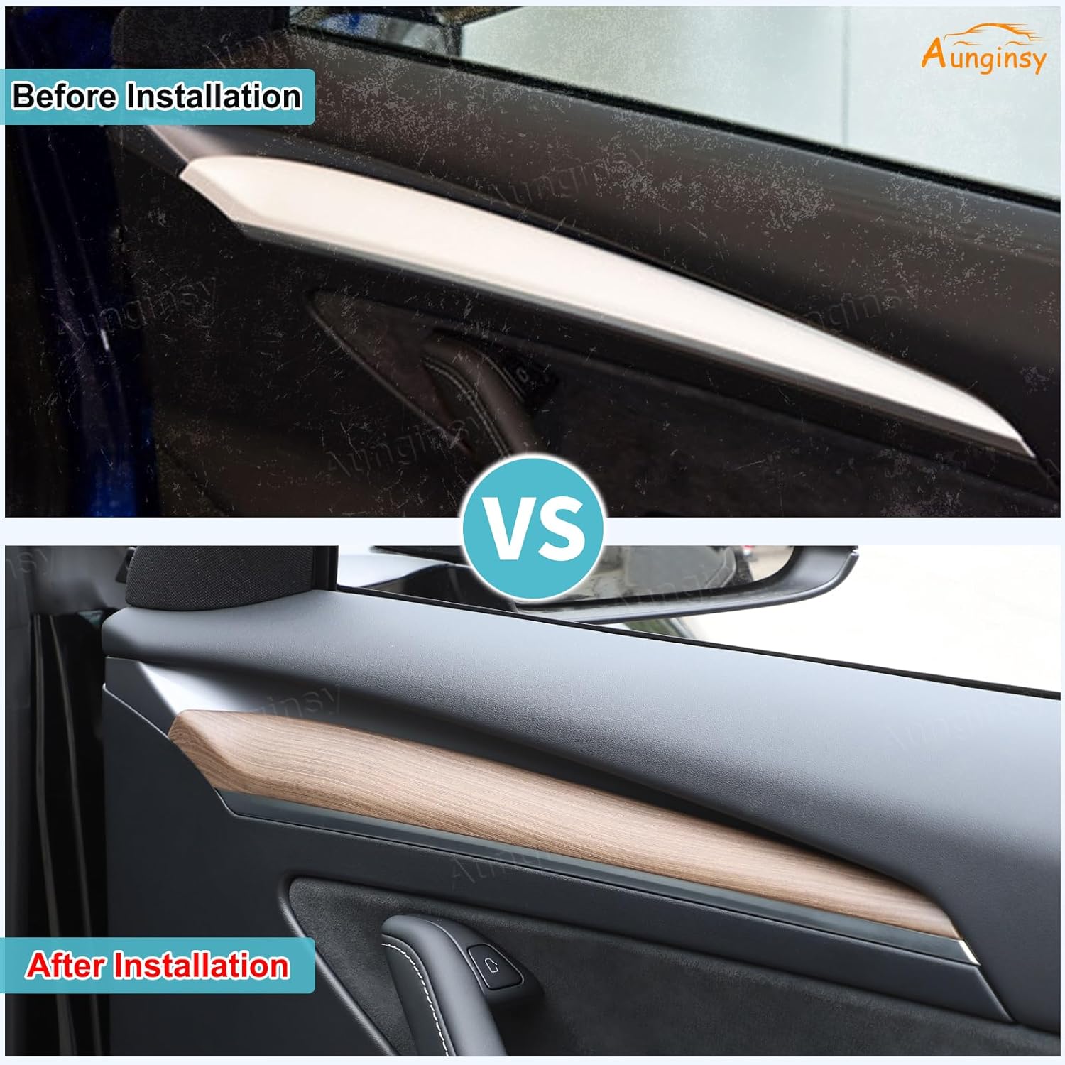 Aunginsy Inner Door Panel Trim Cover Compatible with Tesla Model 3/Y 2021 2022 2023 Gen2.0 Car Front Rear Door Armrest Side Panel Protection Cover Decorative Strips ABS Look Interior Accessories