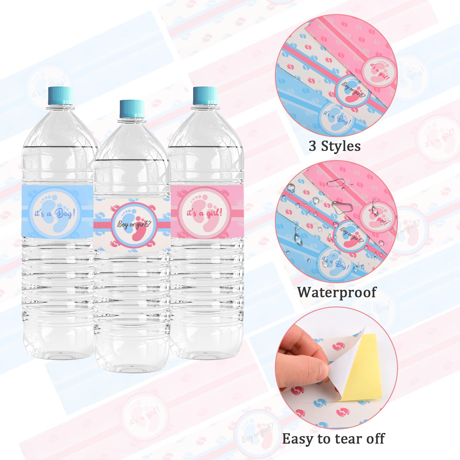 URROMA Lot de 48 étiquettes bleues et roses pour bouteille d
