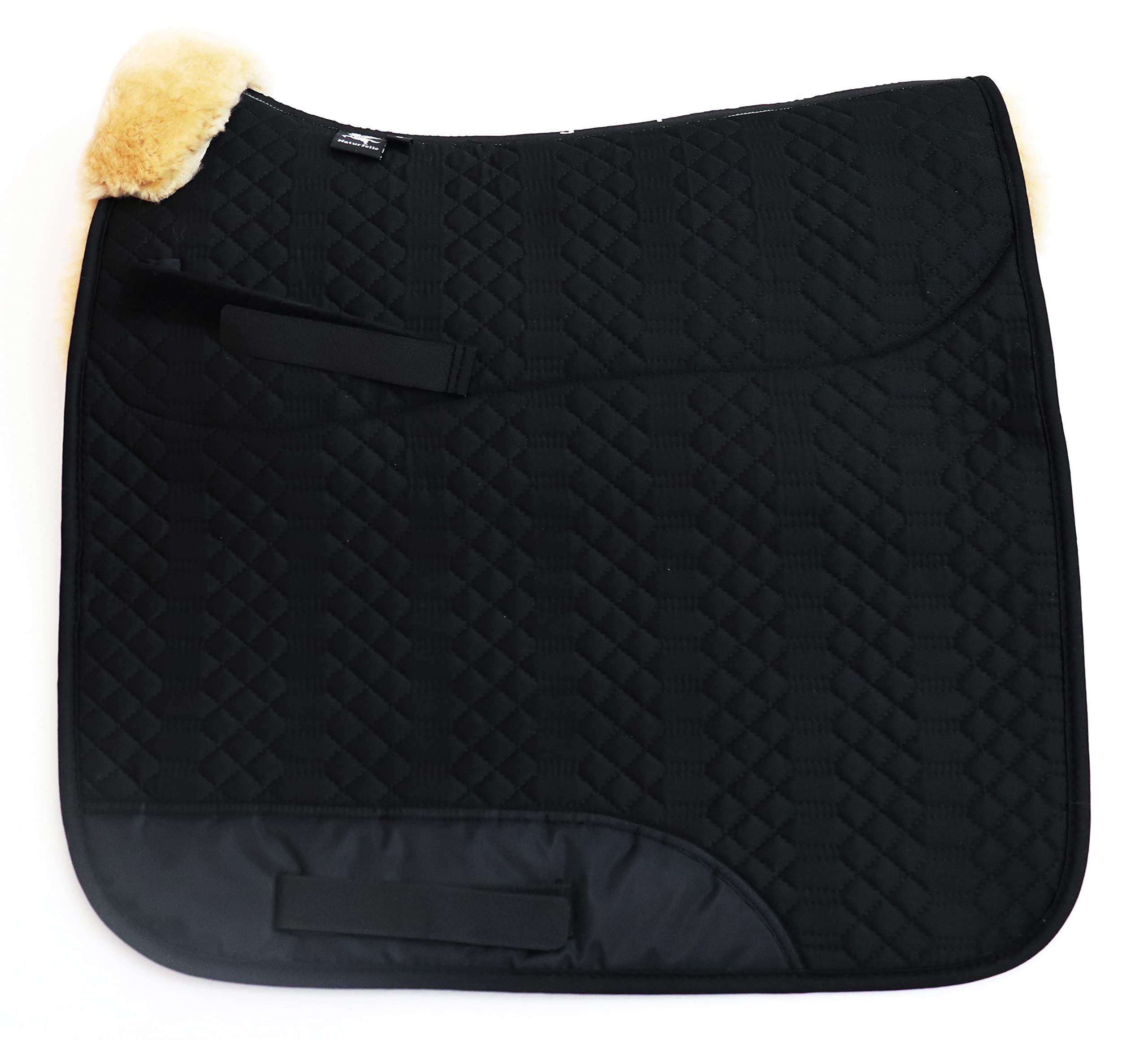 Engel Reitsport | SCHABRA1-D-SCH-MED | Schabracke | Steppstoff | Lammfell im Sattelbereich | Half Lined | Fellkranz vorne | Dressur | Stoff schwarz Fell med. - 2