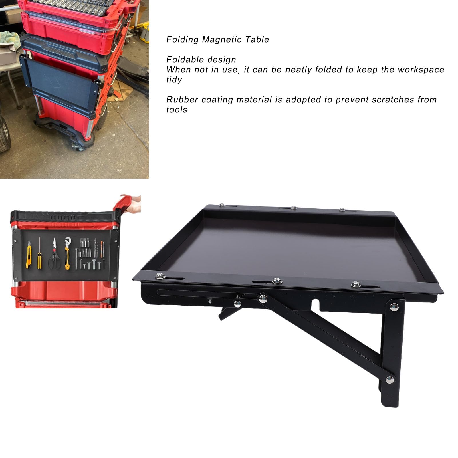 Akozon Mesa Magnética Plegable de 11.81x11.81 Pulgadas, Caja Herramientas Alta Resistencia, Bandeja con Implemento Instalación Apto para Organización Cajas Herramientas, Automáticas