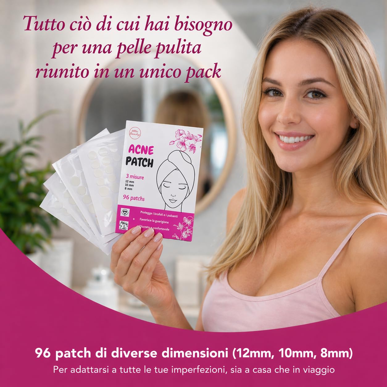 Enida – 96 patch anti-brufoli invisibili | 3 misure | azione mirata in una notte | patch idrocolloidi per acne | Cura viso discreta per adolescenti e adulti, senza profumo + eBook di bellezza in