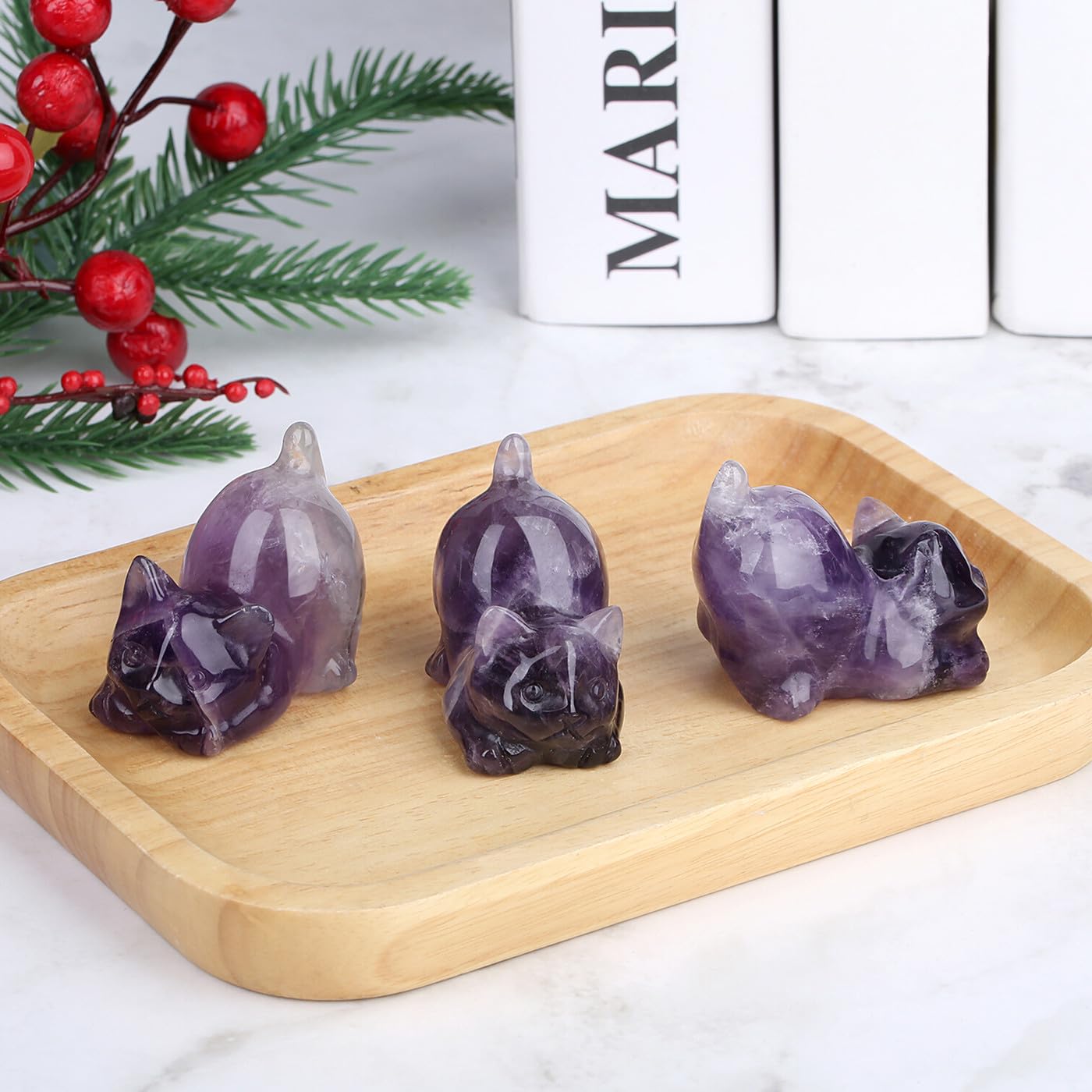 GUJOXILA 2" Amethyst Healing Crystal Cat Gifts for women Cat Lover Purple Cats Themed Gift Ornaments Amethyst Statue Figurine Purple Lucky Cute Small Presents - Image 4