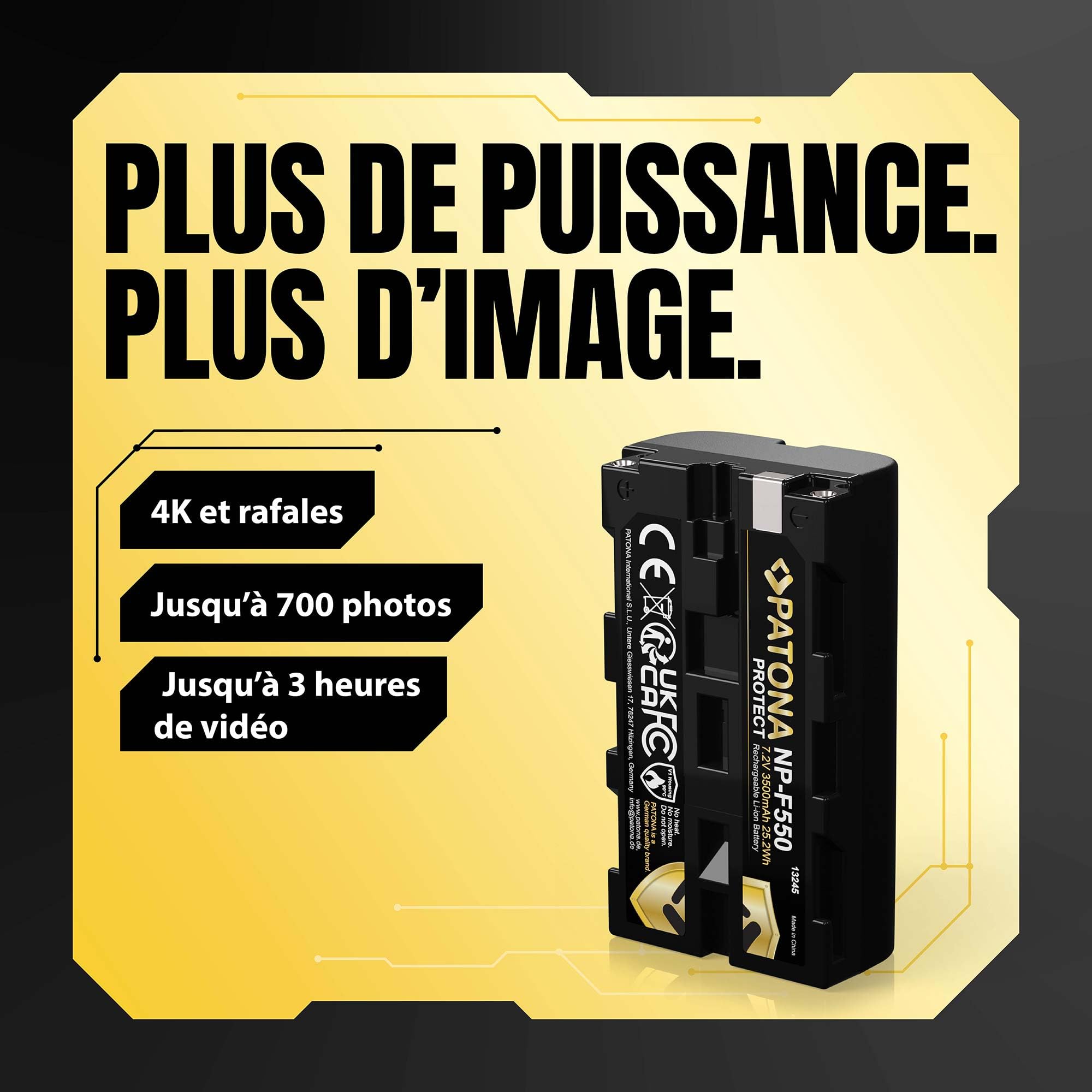 PATONA Protect NP-F550 Batterie 3500mAh Compatible avec caméscope Sony, indicateurs LED, éclairage, Lampe vidéo, moniteurs, caméra, Battery NP-F750 NP-F950 NP-F970 NPF550 NP F550