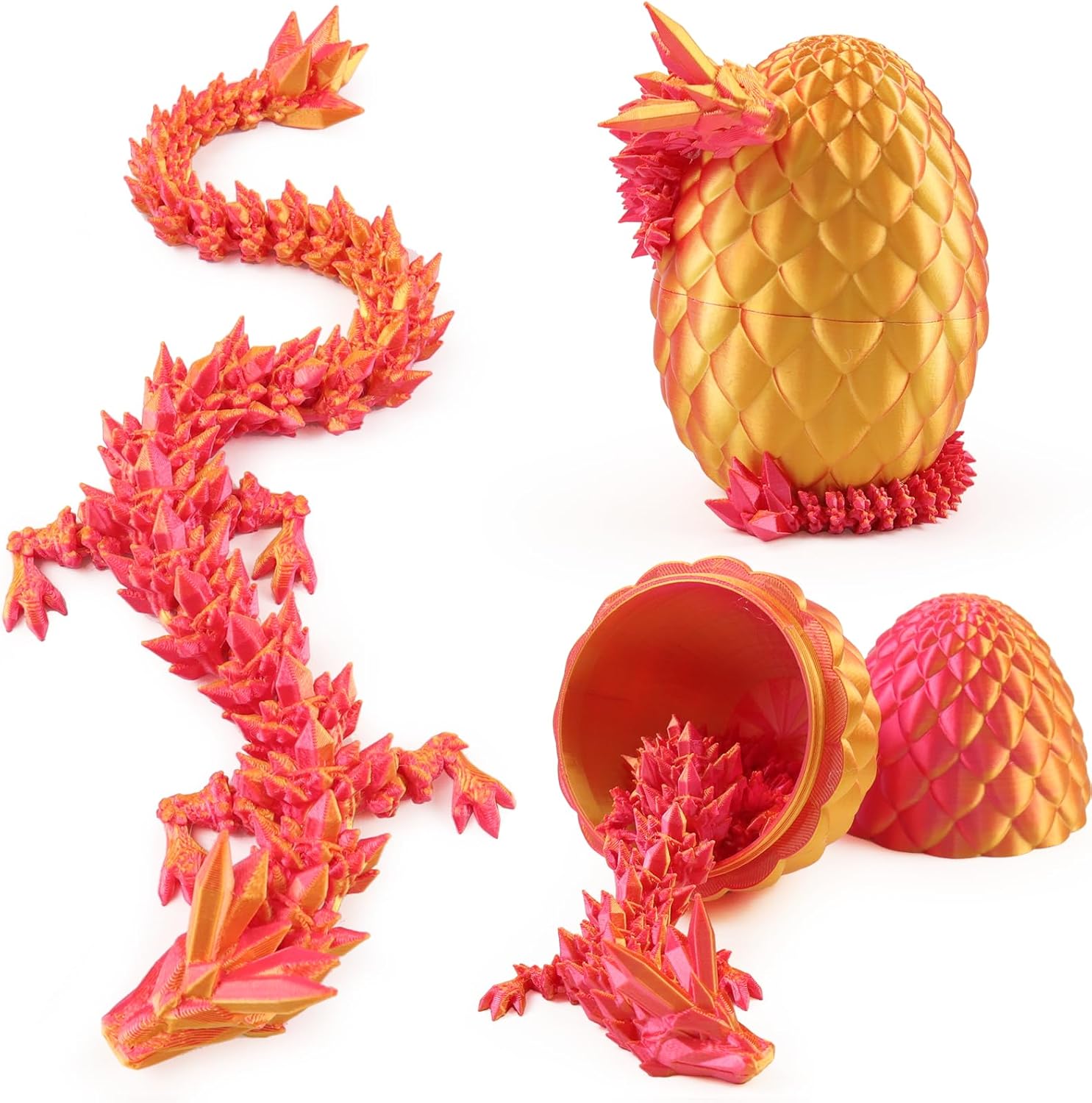 3D Printed Dragon Egg,12“Crystal Dragon Inside, 3D Printed Gift, Executive Desk Toy, Figure Decor, Easter Basket Essentials (Glow Green)