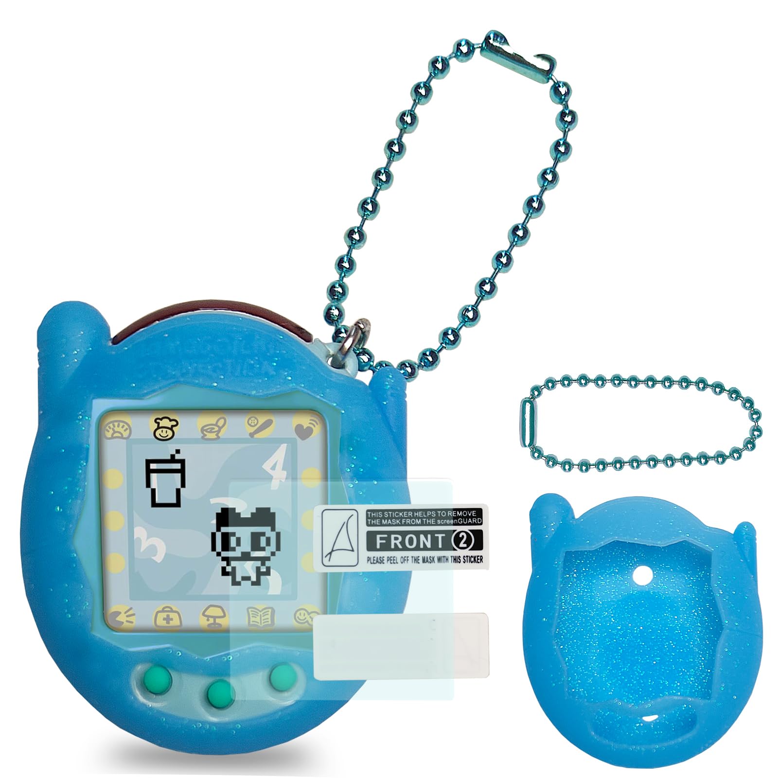 Xcivi Coque En Silicone Avec Cordon Et Film De Protection D'écran Pour Machine Tamagotchi Uni Virtual Interactive (Rose