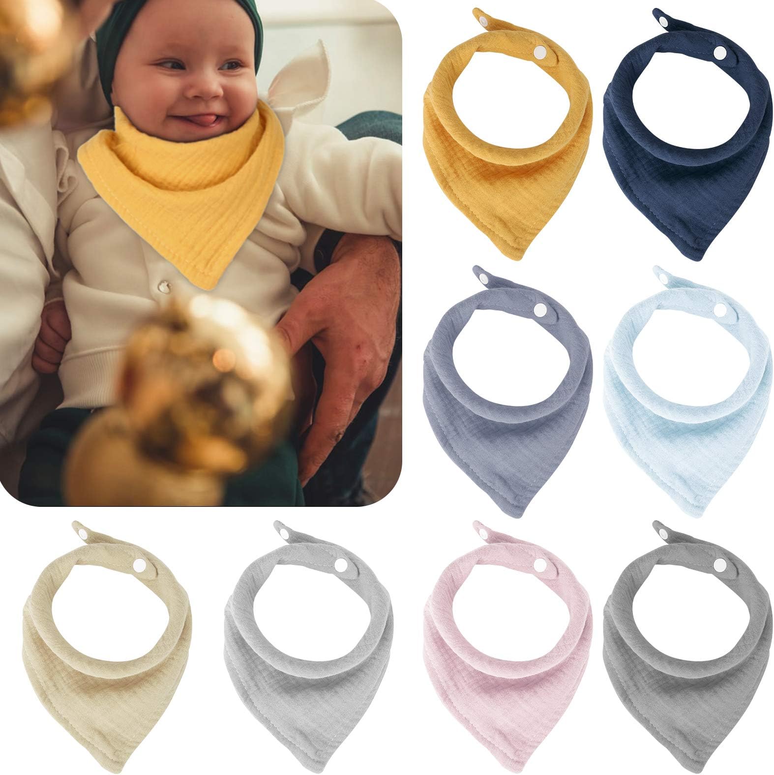 Baby Bibs for Girls, Bandana Drool Bibs for Unisex, Soft Organic Muslin Infinity Scarf Bibs for 0-24 Months - 8 Pack
