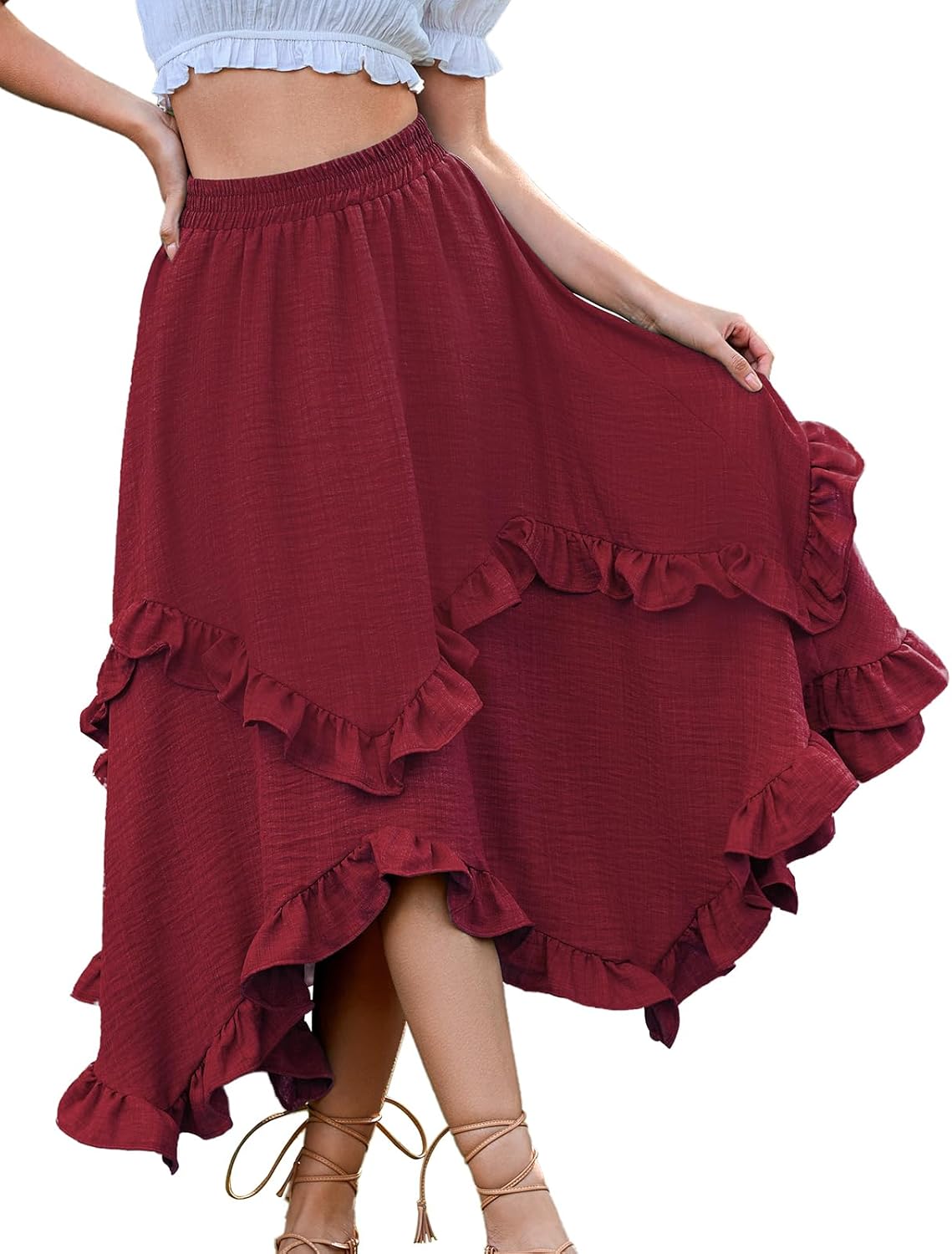 Bridesmay Long Renaissance Fairy Skirts 2026-High Low Ruffle Hem, Elastic Waist Maxi Skirt for Women - Image 8