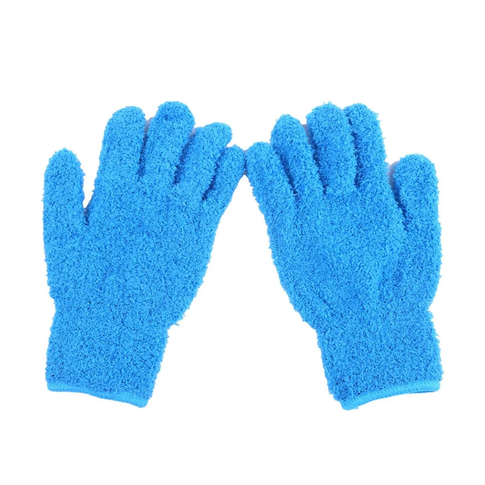 DYYEUAVT 2Pair Coral Fleece Microfiber Cleaning Gloves Car Grooming Solid Dusting Five Fingers Absorbent(Bleu)
