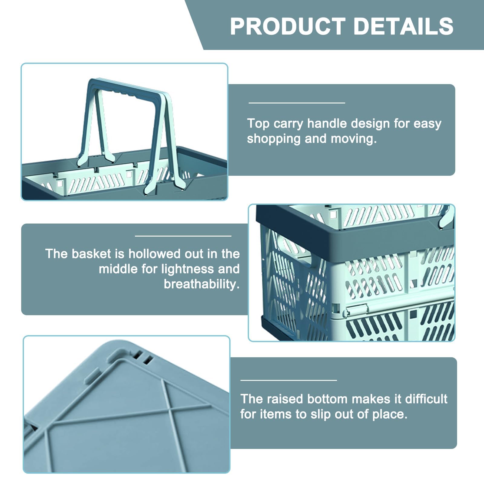 Caja de Plegable de Plástico,2 PCS Cesta Plegables Caja de Leche con Asas Cesta de Almacenamiento de Caja Barreño Cesta de la Compra para Dormitorio Oficina Hogar Cocina Baño Blanco y azul
