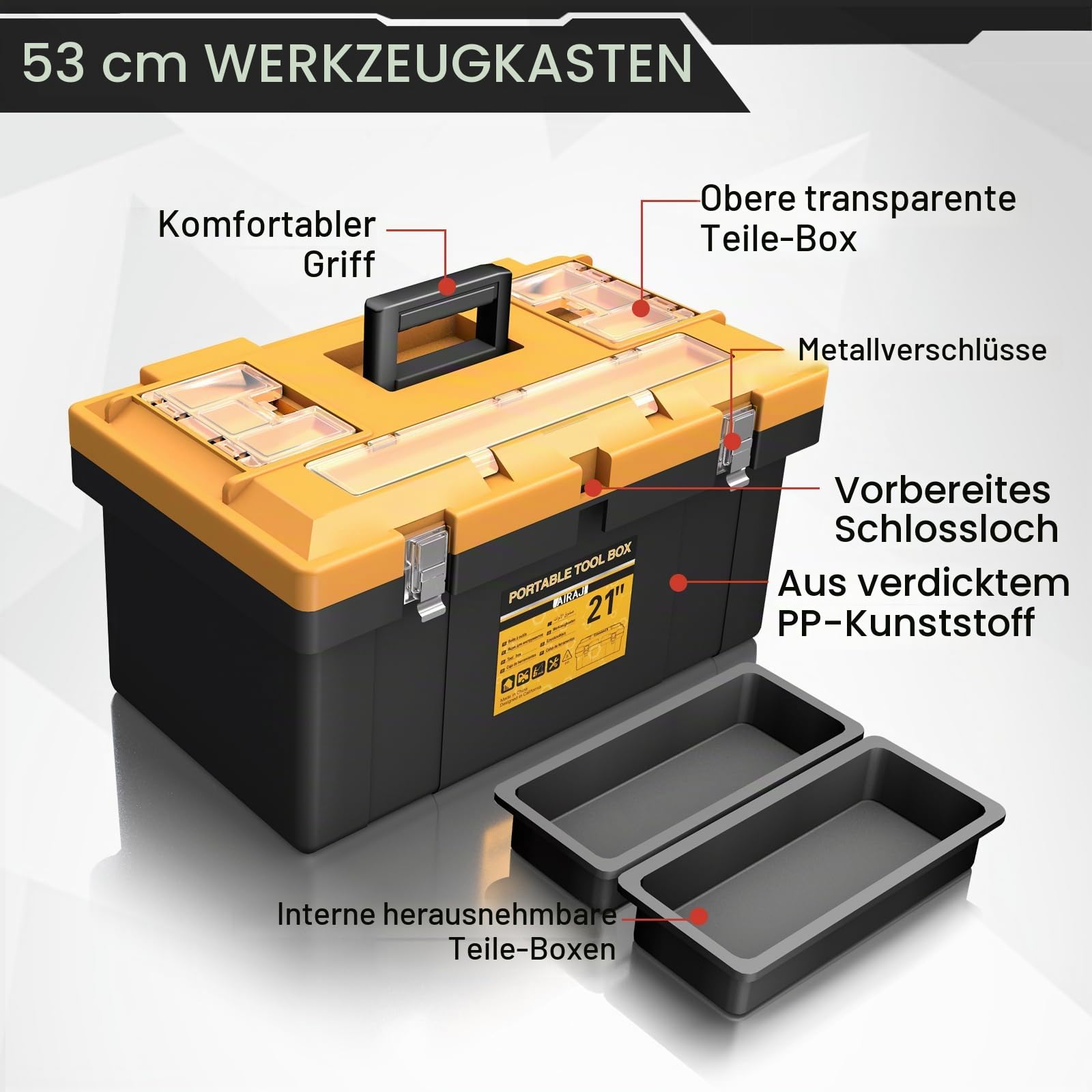 4-in-1 Werkzeugkoffer,AIRAJ Werkzeugkoffer Leer,8 Herausnehmbare Werkzeugbox-Organizer,Abschließbarer Tragbarer Werkzeugkiste,Mini/Klein/Großer Werkzeugkasten Leer,Heim/Professionell,15"+17"+19"+21"
