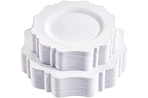 COLOSUS 60pcs White Disposable Plastic Plates - 30 Dinner Plates and 30...