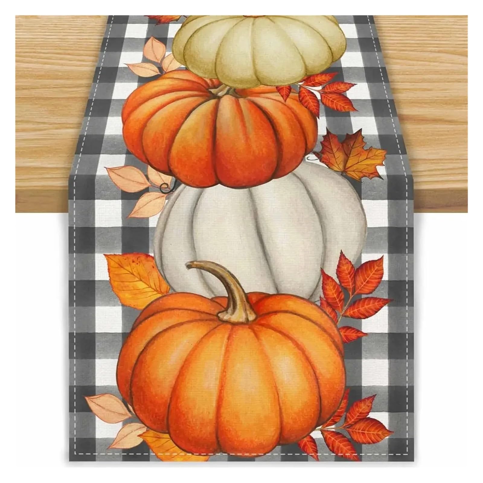 Table Runner Table Runners Fall Pumpkin Maple Leaves Linen Autumn Plaid Farmhouse Party Kitchen Dining Decor(E,180x33cm70x13inch)