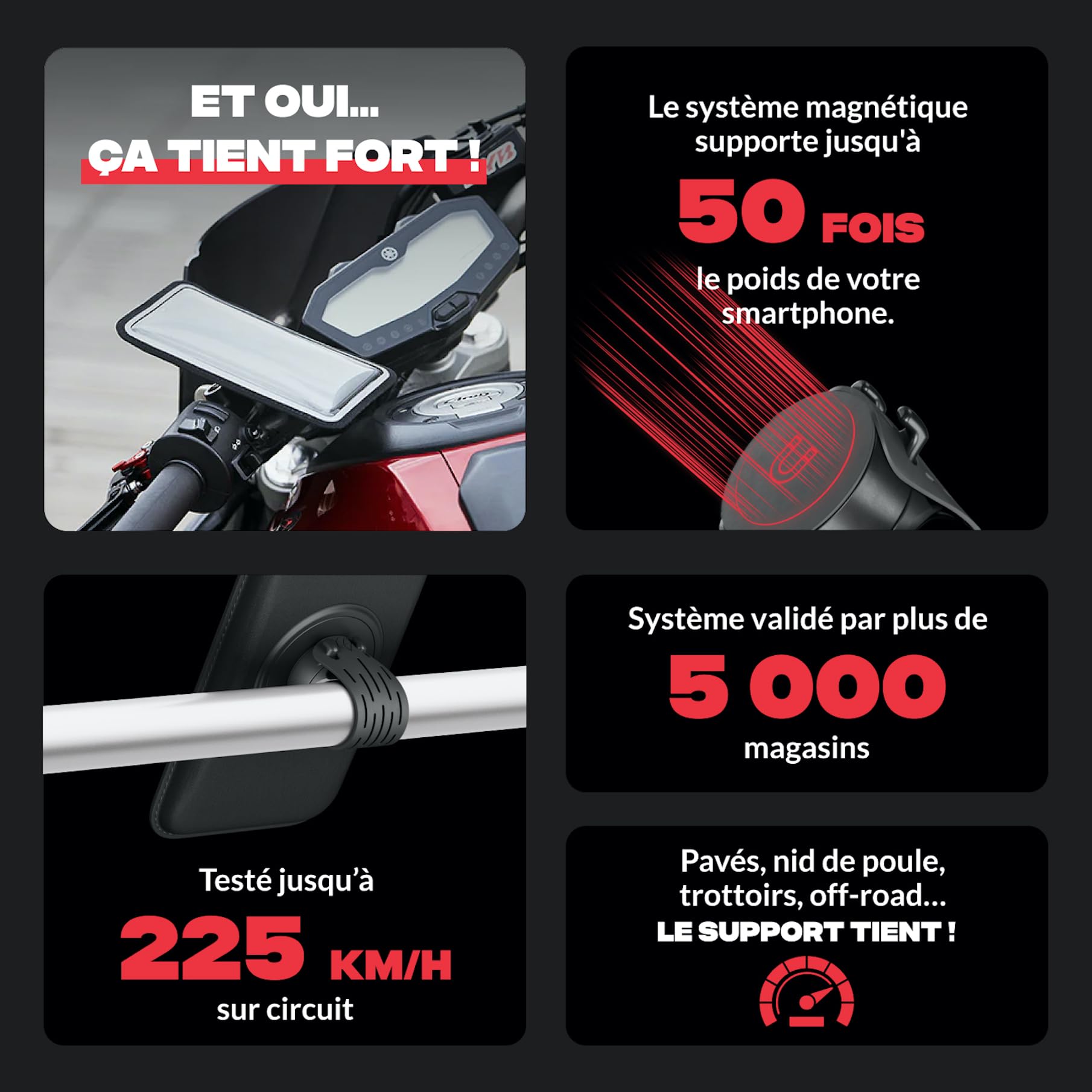Shapeheart Support Téléphone Moto Magnétique Universel - Pochette Étanche Tactile 2XL - Fixation Guidon Moto, Scooter, Trottinette - Housse Smartphone Imperméable - Maintien Stable et Rapide