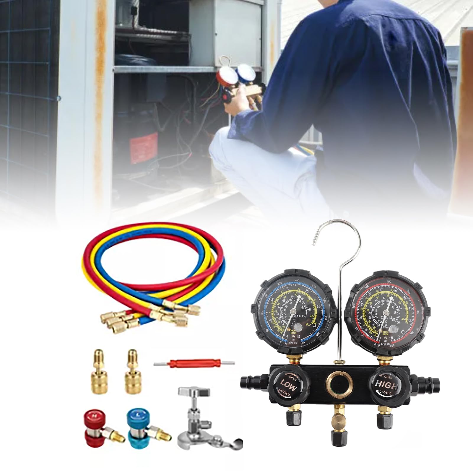 Kit de manómetro de CA R410A, medidor de refrigerante preciso y fiable para el mantenimiento del hogar y el coche, metal ABS, 1 juego