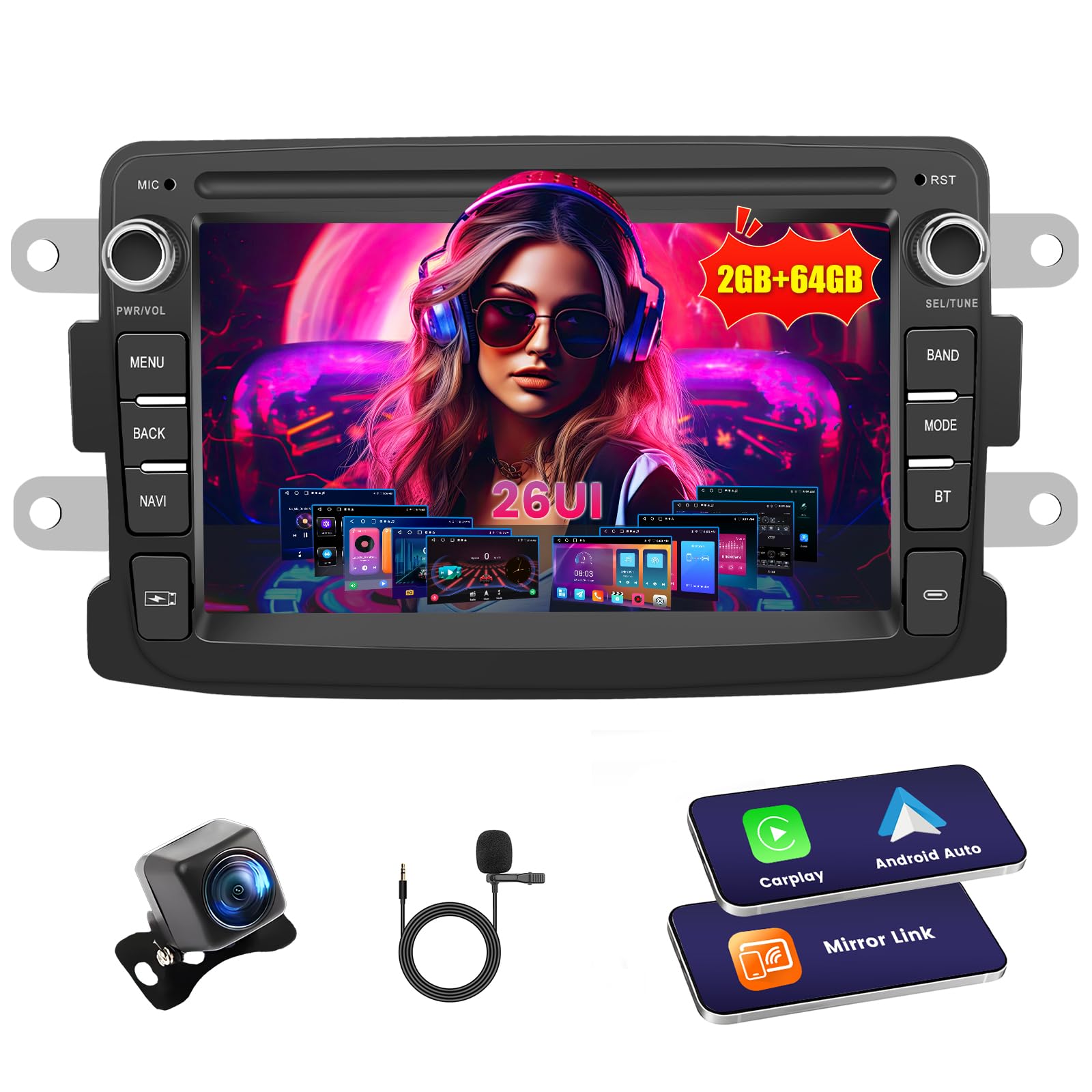 Inefala 2G+64G Autoradio Android 15 para Dacia Duster Sandero Logan Dokker