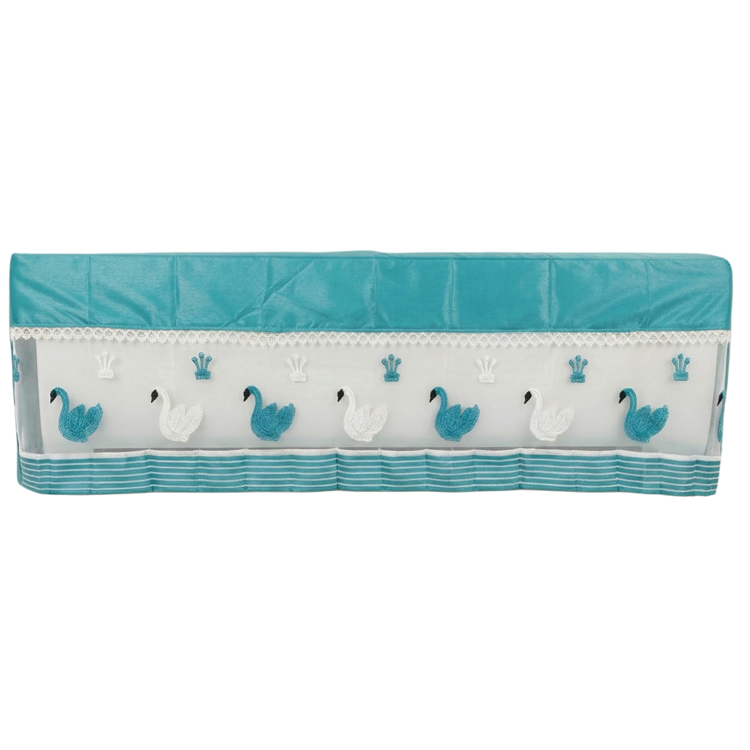 Air Cover with Swan Embroider, Decorative AC Dust Cover with Striped Ruffle Design (Sea Green) 1.5 Ton-picture-10