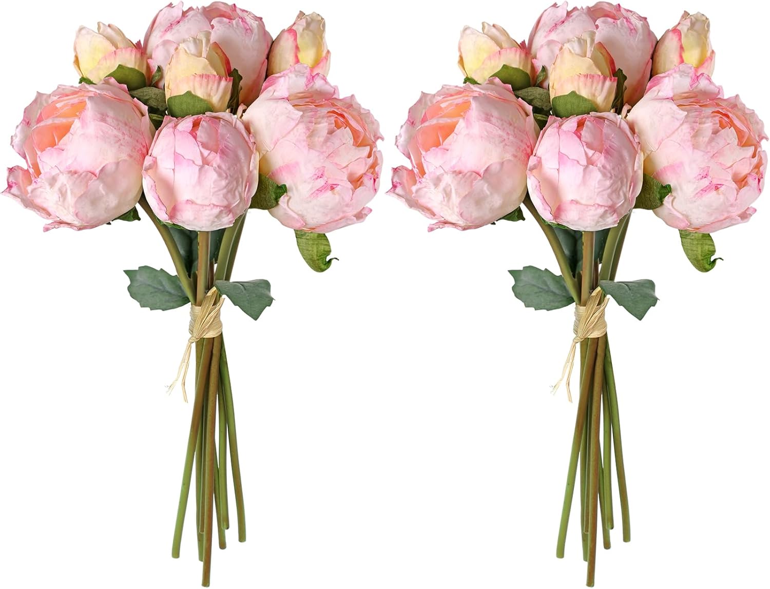 TOCHGREEN Artificial Peonies Silk Flowers 2 Bouquets Vintage Fake Peonies 14pcs Heads Faux Peony Flowers with Stems for Home Wedding Table Decoration Bridal Bouquet Floral Arrangement (White, 2PCS)