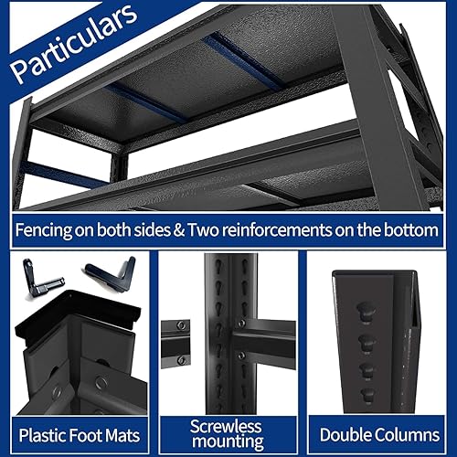Miniatura 6 de Estantería de metal para garaje de 72 pulgadas de alto, estantes de almacenamiento ajustables de 5 niveles resistentes, estante de metal de 3000