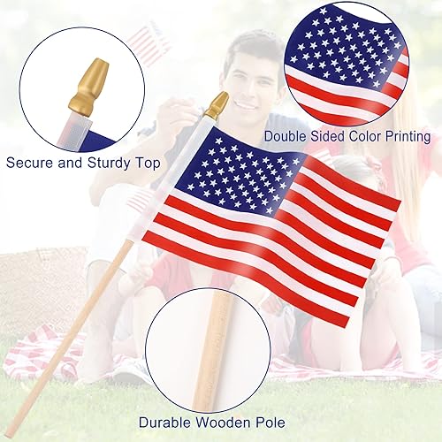 Miniatura 3 de Paquete de 65 banderas americanas de palo de madera de mano de 5.5 x 8 pulgadas mini banderas de Estados Unidos para el Día de la Independencia