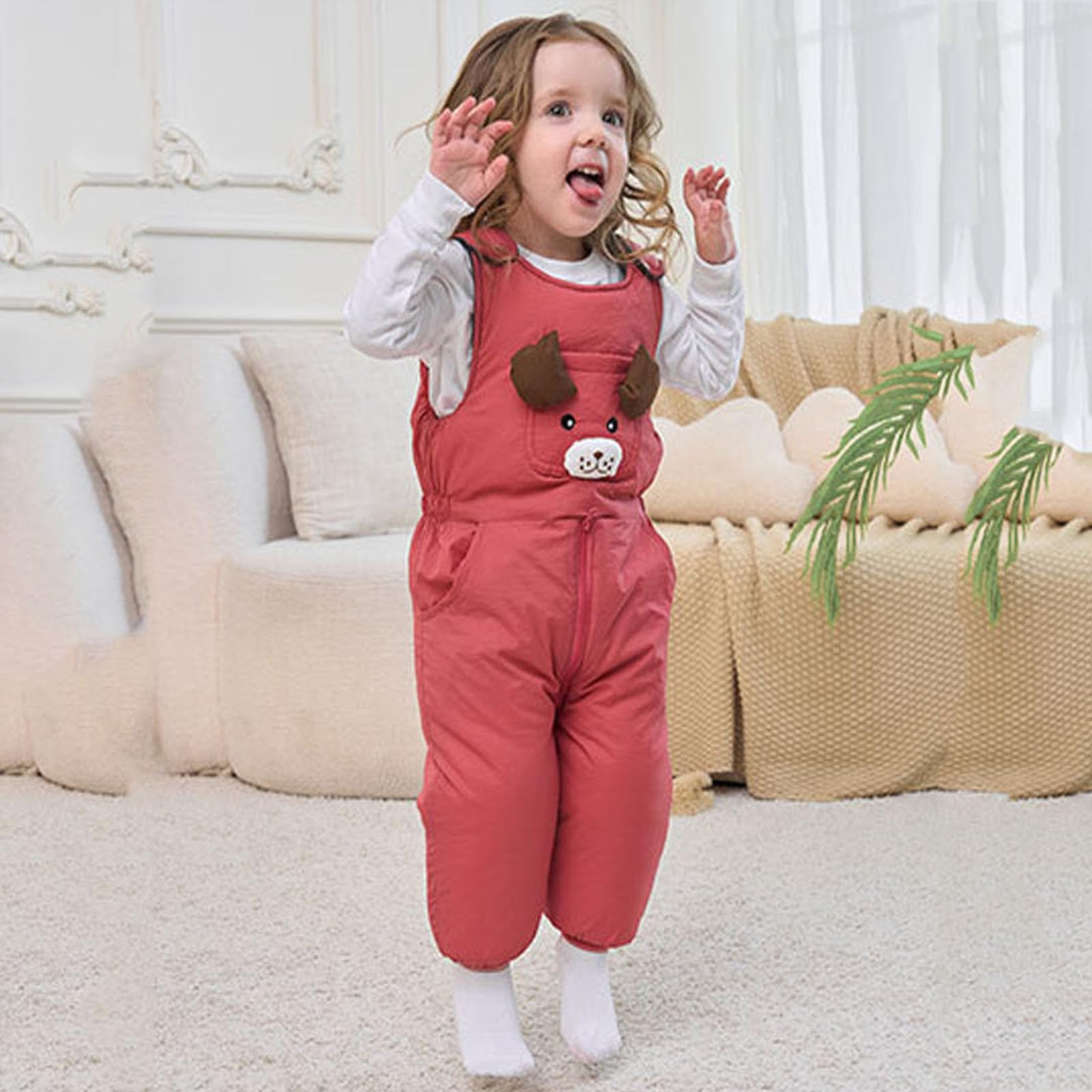Pantaloni da neve per bambini per ragazzi e ragazze Dolce senza maniche Salopette foderata spessa calda tuta imbottita pantaloni esterni