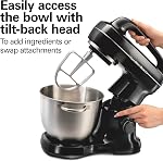 Hamilton Beach 7-Speed Stand Mixer for Baking, 300W, 4 Quart Stainless Steel Bowl, Dough Hook, Whisk, Flat Beater, Splash Guard, Black (63391)