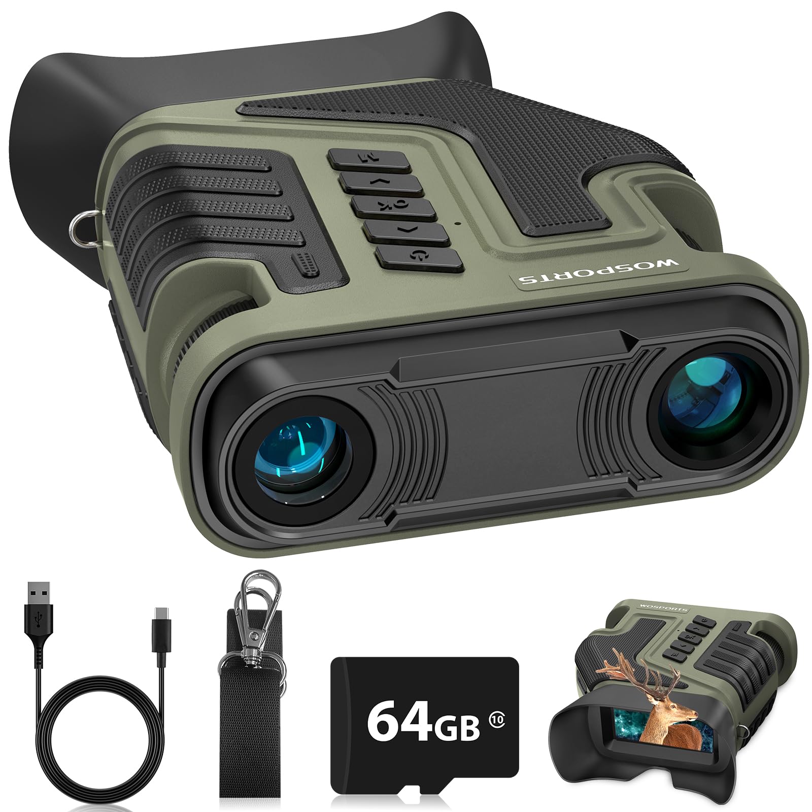 WOSPORTS 4K Night Vision Goggles, up to 80X Total Magnification, 64GB TF Card, 1315FT Infrared Night Vision, Ideal for Camping &amp; Outdoor Use