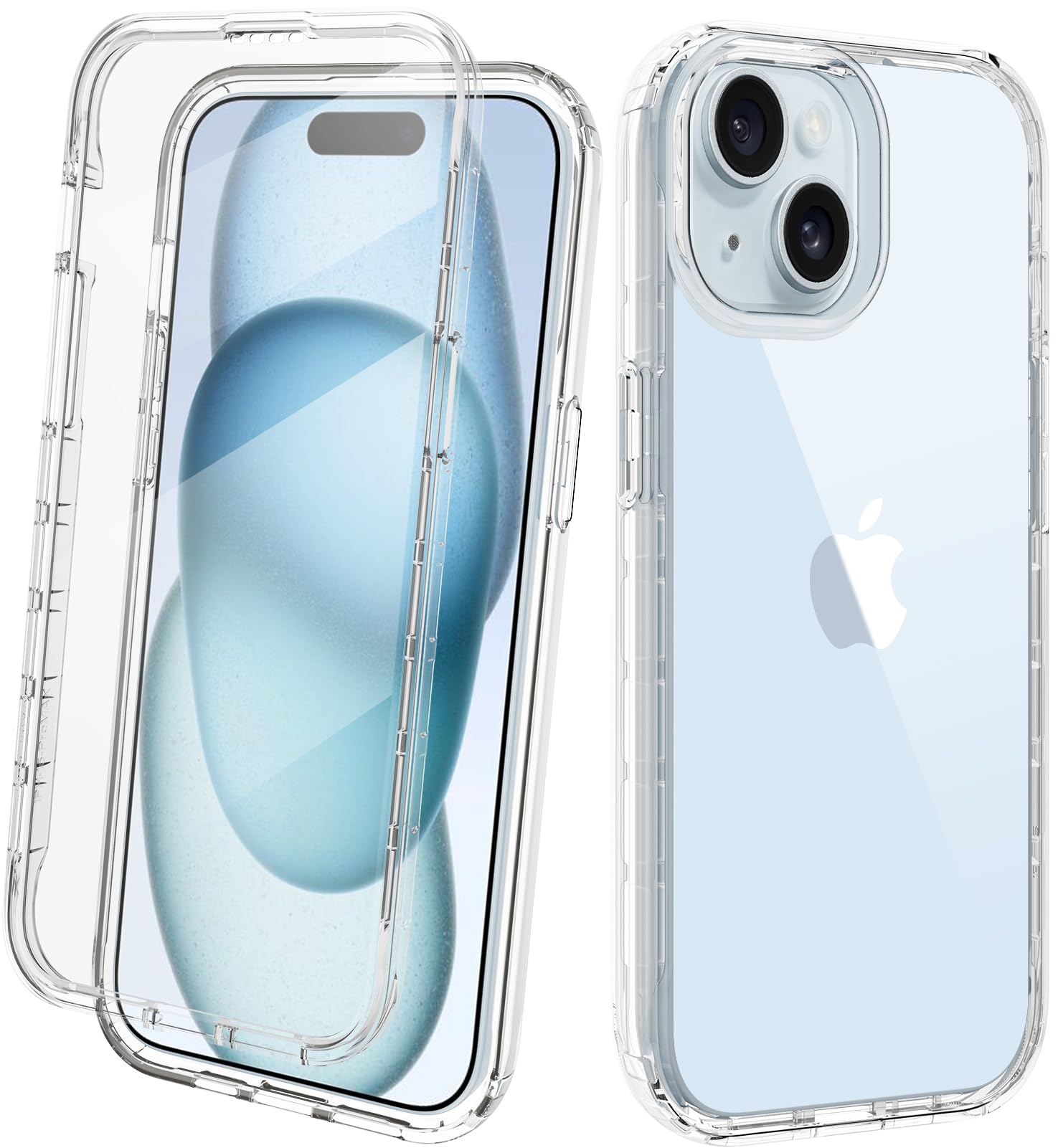 Designed for iPhone 15 Case, Full Body Clear Case with Built-in Screen Protector, 2023 Upgrade Anti-Scratch Shockproof Bumper Phone Case for iPhone 15 6.1 inch (Clear)