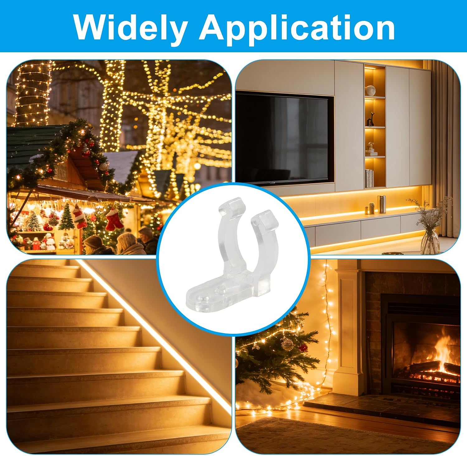 Waziaqoc 100 Pack Rope Light Clips - Clear PVC 1/2 Inch Invisible Mounting Fasteners for Outdoor Christmas Decor, Party LED Strips, Deck, with 200 Screws