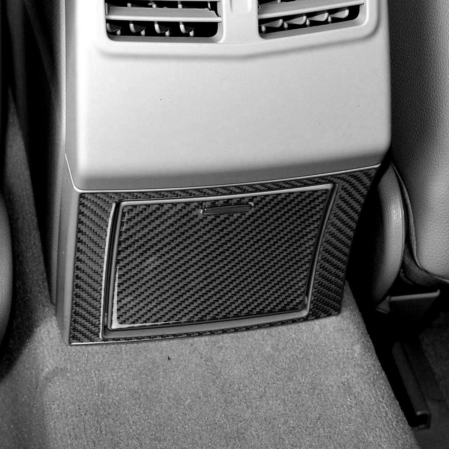 Real 3K Black Carbon Fiber Car Rear Center Console Storage Box USB Port Control Panel Sticker Auto Interior Accessories Compatible with Benz E-Class W212/S212 2011 2012 2013 2014 2015