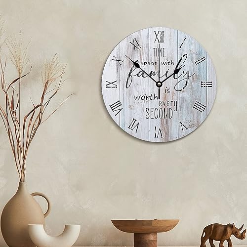 Miniatura 3 de Reloj de pared de madera, el tiempo que pasa con la familia vale cada segundo, relojes de pared de 10 pulgadas, funciona con pilas, silencioso, sin