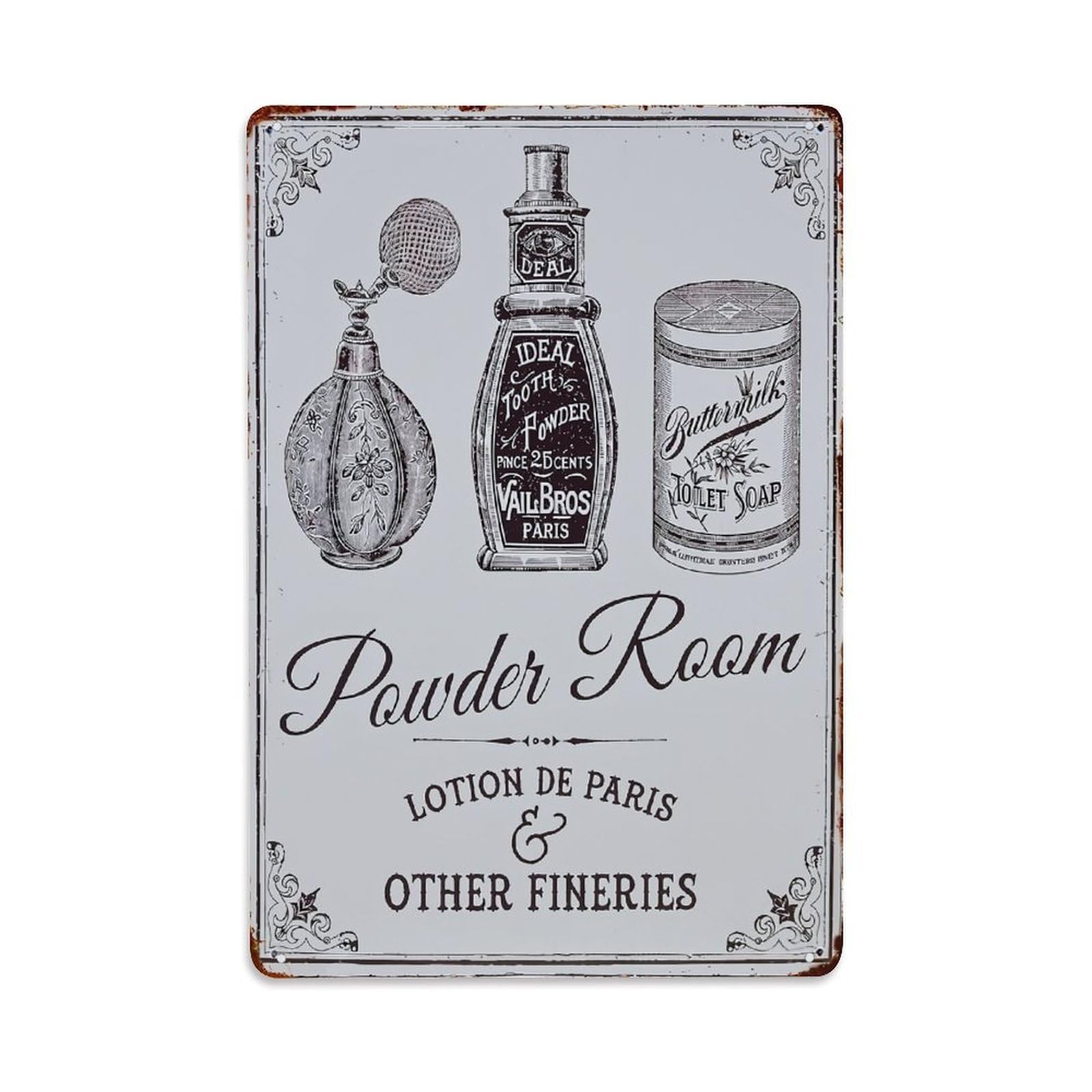 Nestemfo Vintage Perfume Bottle And Soap Tin Sign Metal Sign, Living Room,Bar, Home, Bedroom Wall Decor,Retro Metal Poster 8X12 Inches
